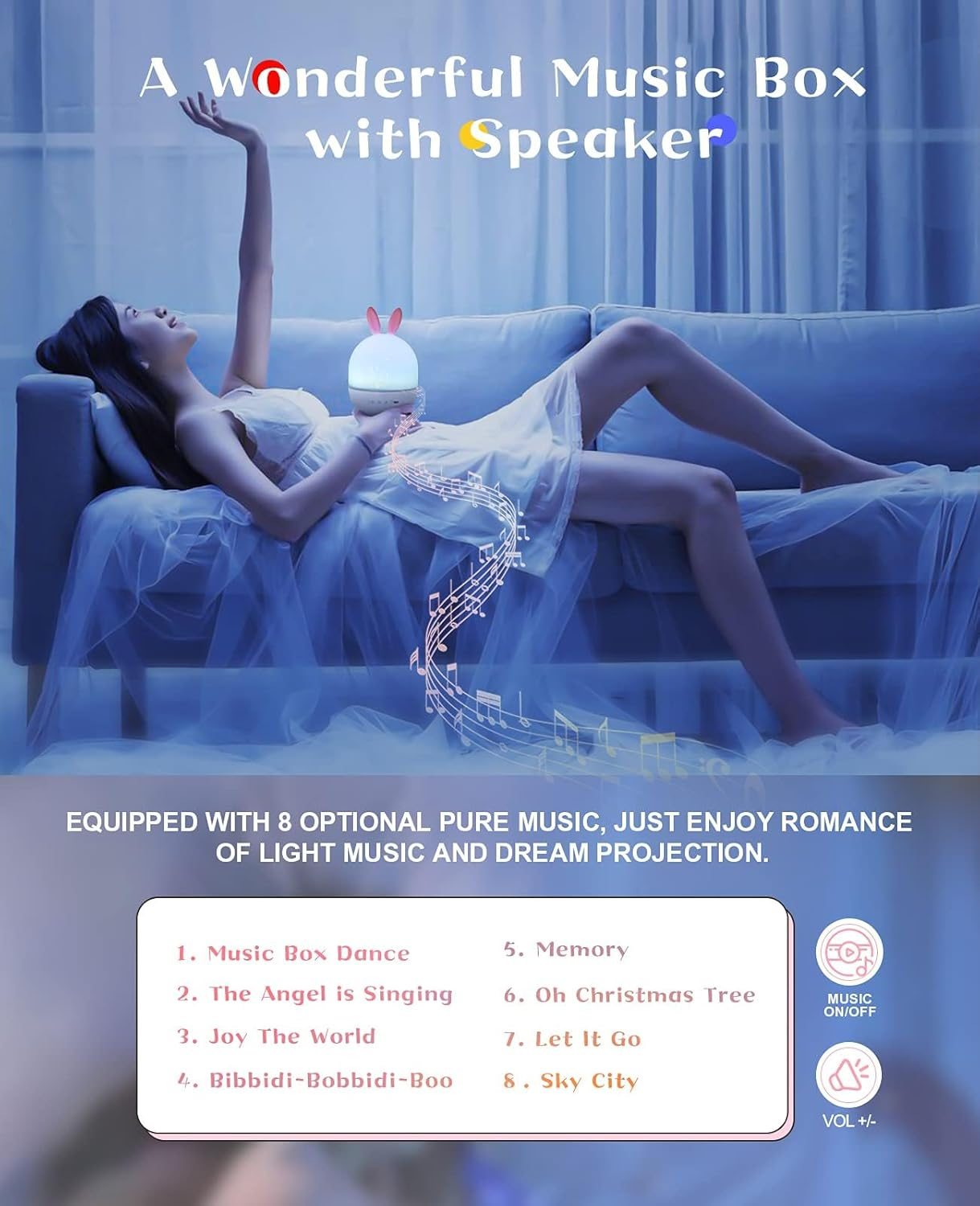 Night Light Kids, Star Night Light Projector with Music Remote, 360&deg; Rotating Baby Night Lights, Star Projector Toys for Toddler Children Girls Birthday Decorations Children Room Decor image number 1