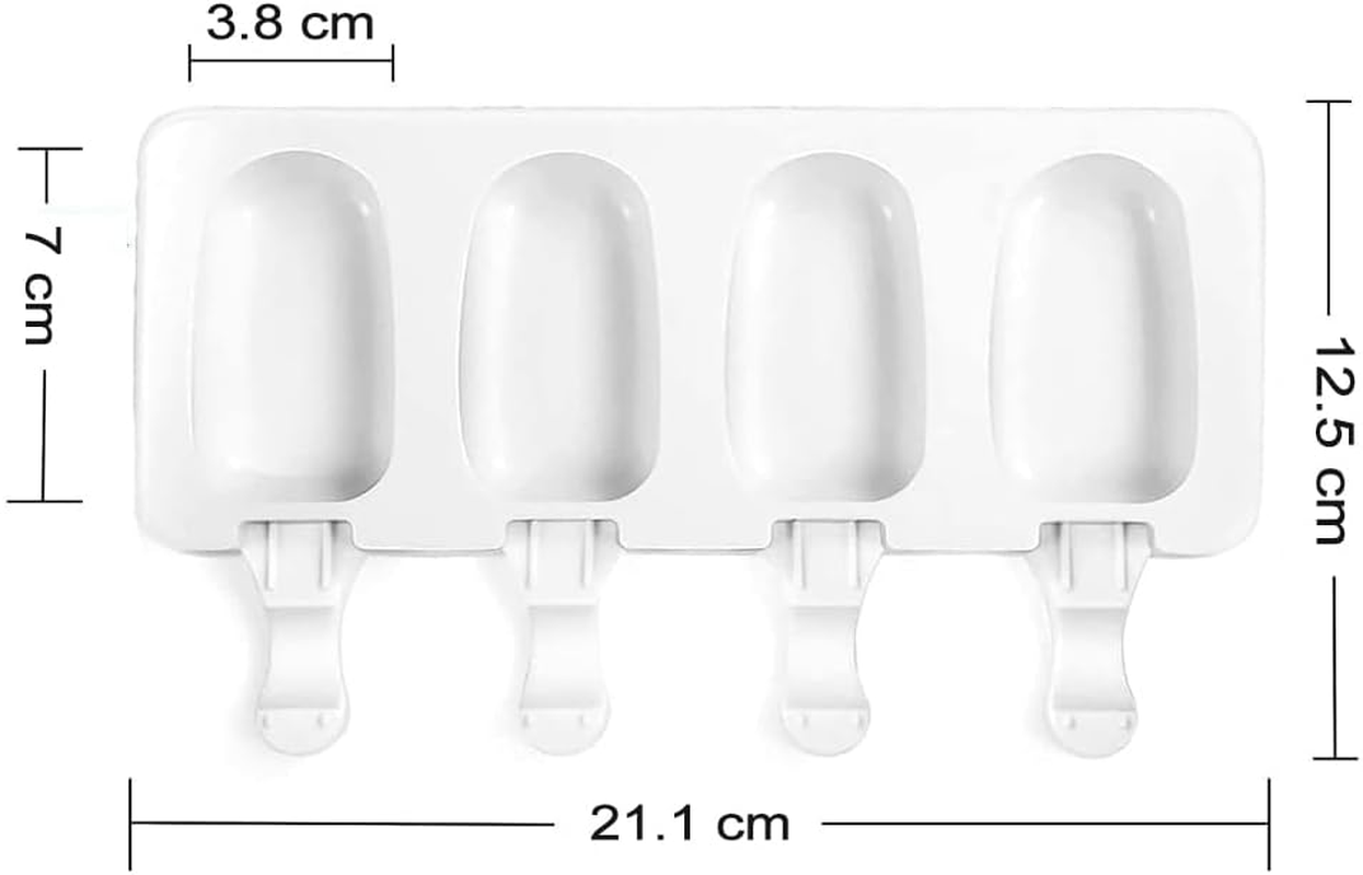 2 Pieces Ice Cream Moulds, 4 Compartments White Ice Cream with 50 Wooden Sticks, Silicone Ice Cake Mould, Cheese Sticks for DIY Ice Lolly (21.5 X 12.5 X 2 Cm) image number 1