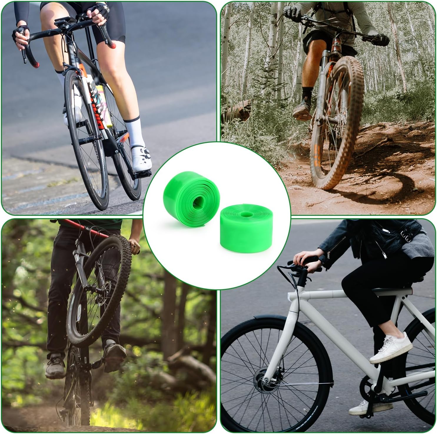 2Pcs Bike Tire Liner, Bicycle Tube Flat Protector Bicycle Rim Strip Rim Tape Accessories Compatible with 12" 16" 18" 20" 24" 26" 27.5" 29" (Green) image number 5