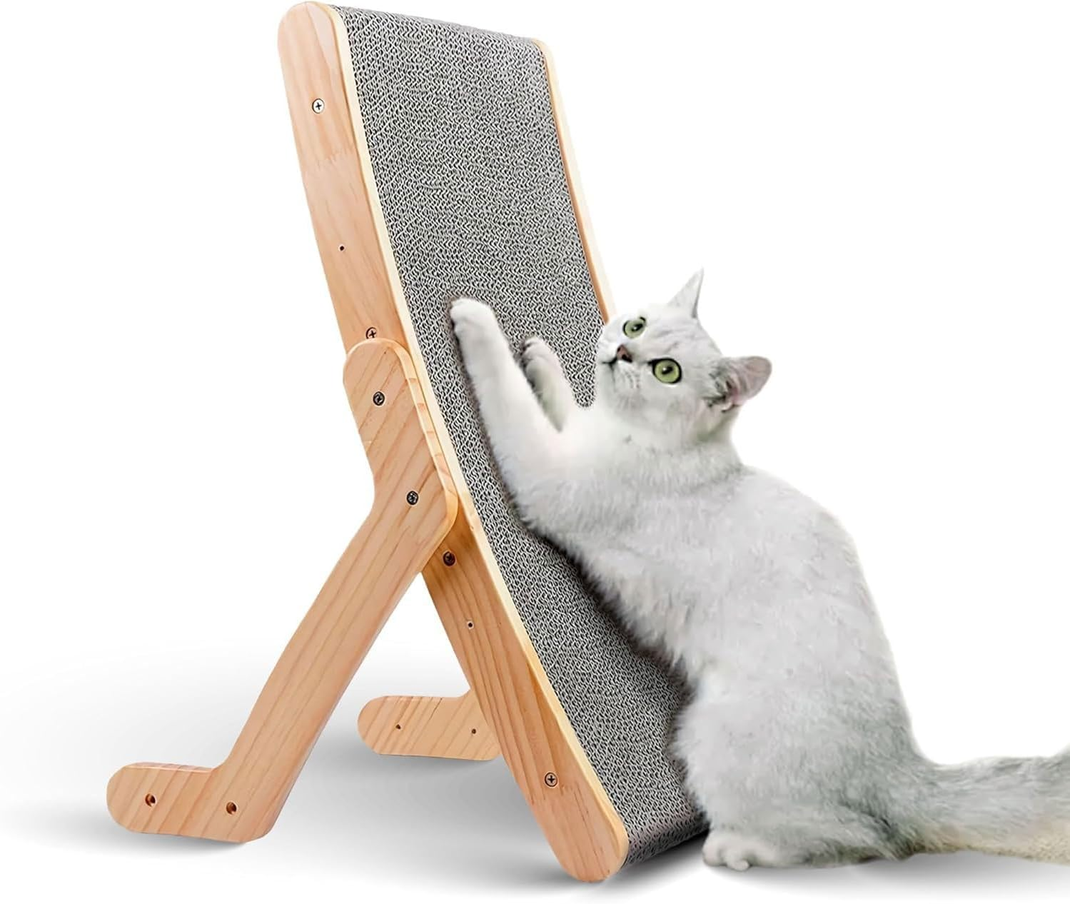 Cat Scratching Board, Multi-Position Cardboard Cat Scratcher Lounger. Natural Wood & Cardboard Scratch Bed. Large Cat Scratching Post for Kitten, Adult Cats Enrichment & Scratch Furniture Protector