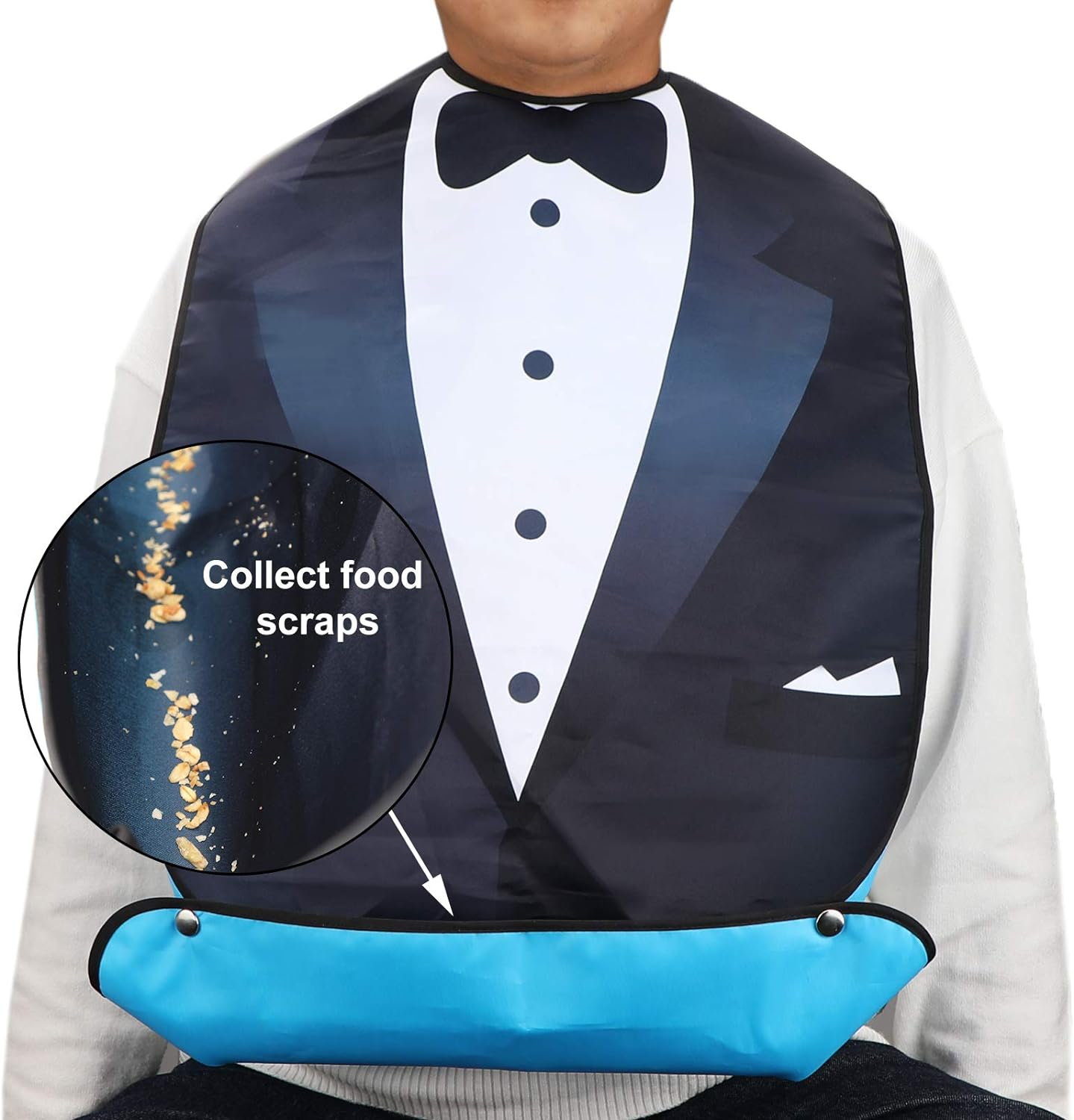 AIEX Adult Bibs for Eating Men Bow Tie Pattern Machine Washable Clothing Protectors with Crumb Catcher for Elderly Men - Costume 04 image number 7