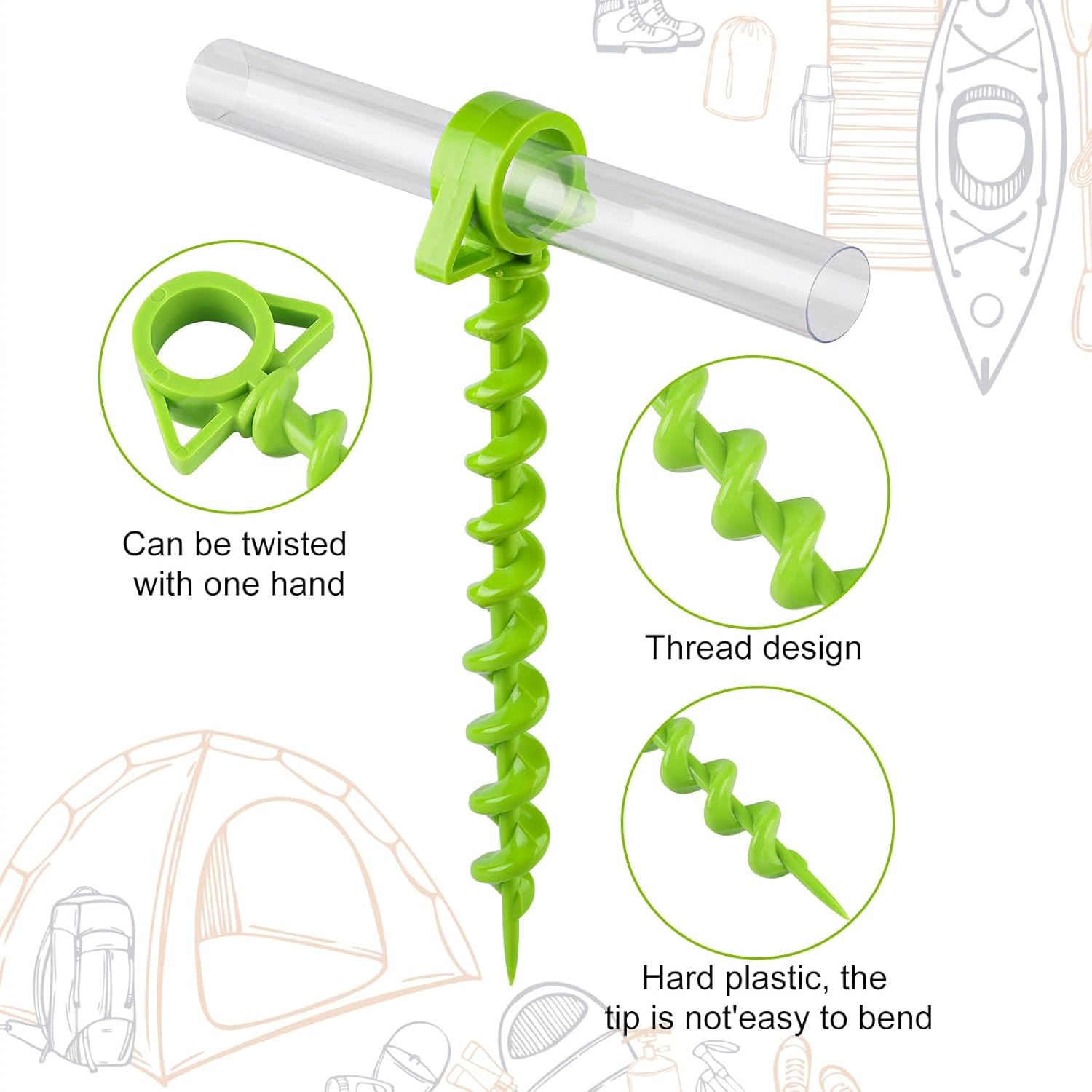 4 X Tent Pegs Camping Ground Anchor Screw Pegs Sand Pegs Beach Plastic 29 Cm Beach Sand Anchor Tent Ground Anchor Trampoline with 4 Transparent Plastic Tubes, Green image number 3