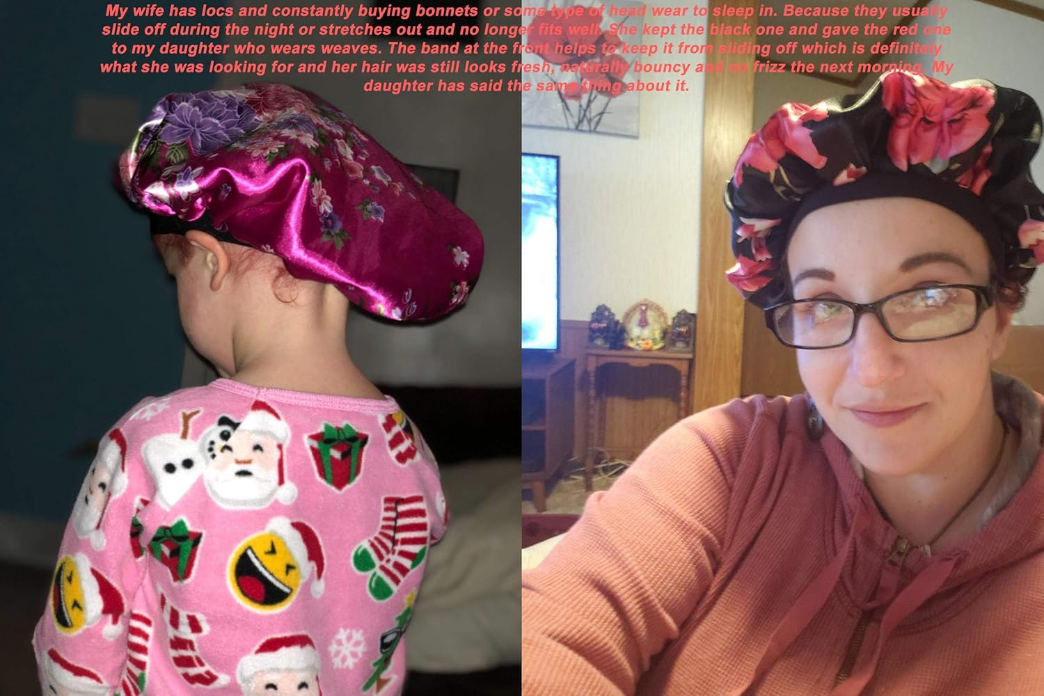 Onwon 3 Pieces Satin Bonnets Night Sleep Caps Wide Band Salon Cap Soft Satin Sleeping Bonnet Silk Night Sleep Hat Hair Loss Cap Sleeping Head Cover for Women Girls Sleeping image number 1