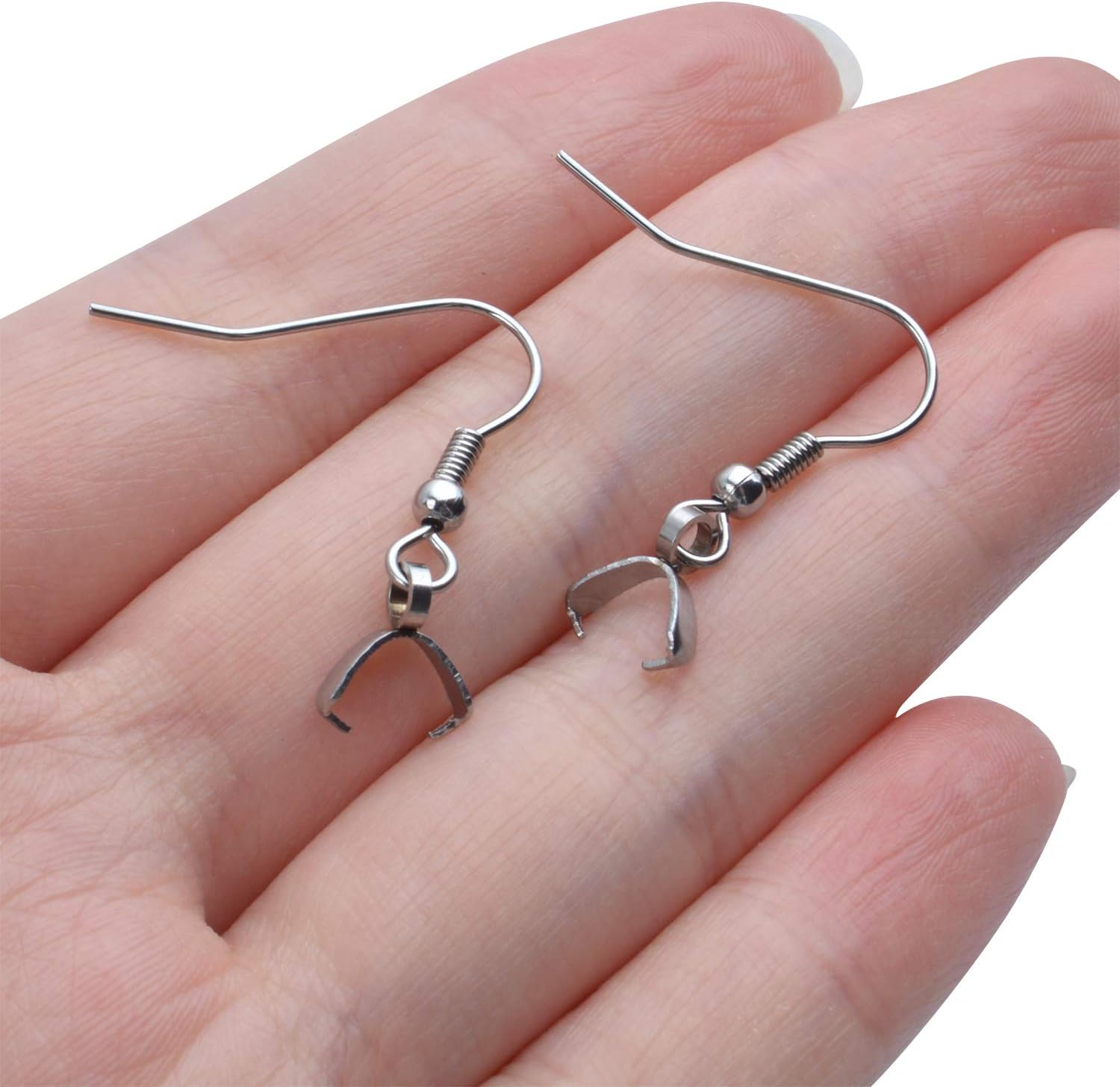 Hypoallergenic Earring Hooks,50Pcs Stainless Steel French Earring Hooks Wire Ear Ball Hooks with Pendant Clasp for Jewelry Earring Making Crafts Diy,Silver image number 6