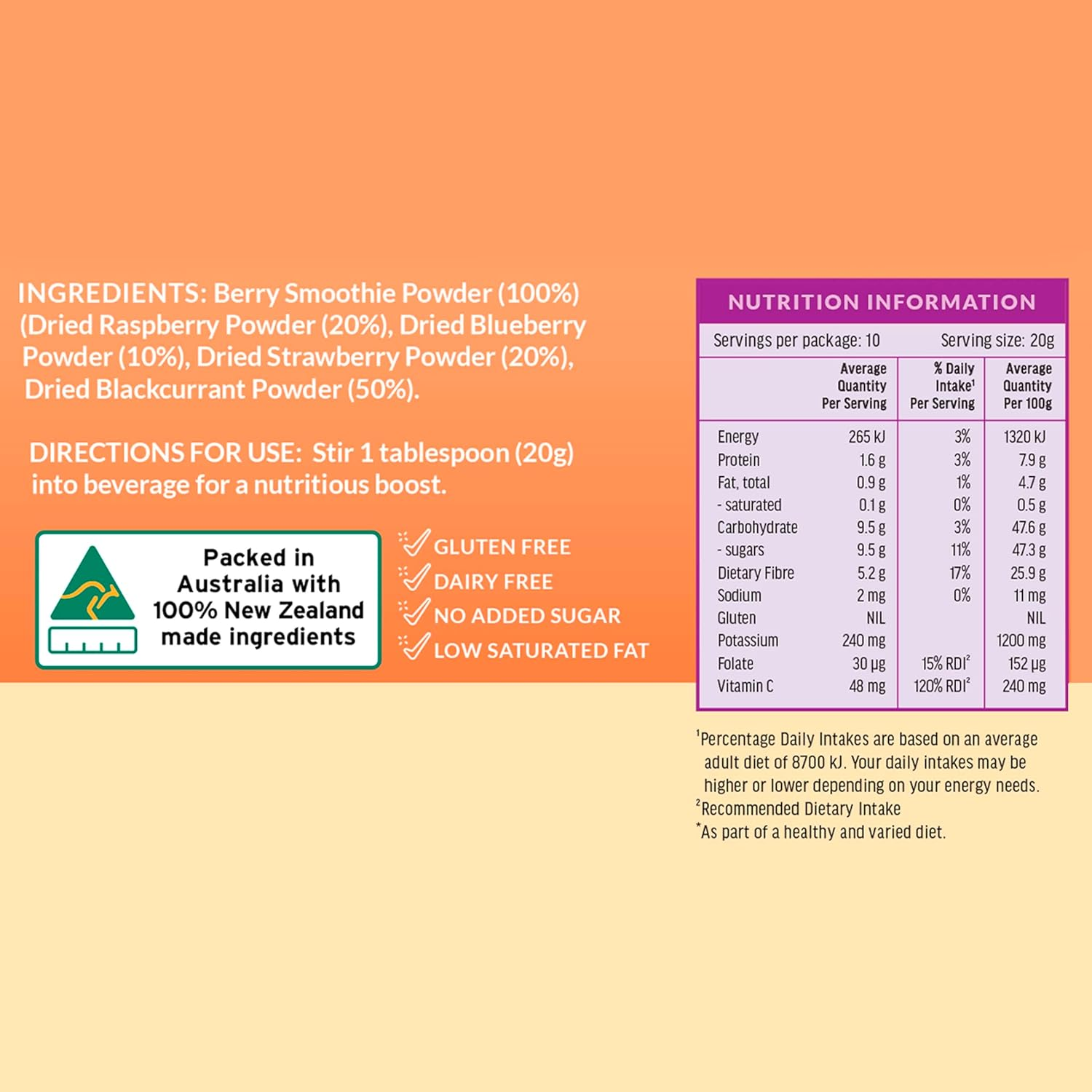 Nourisharvest Berry Smoothie Powder &ndash; 100% Natural Wholefood Blend with Blackcurrants, Raspberries, Blueberries & Strawberries &ndash; High in Fiber & Vitamin C &ndash; Antioxidant-Rich Superfood &ndash; Vegan, Gluten-Free &ndash; 200 Grams image number 2