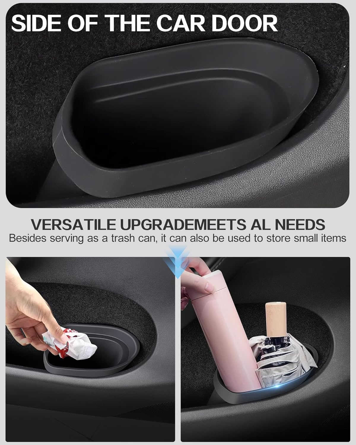Car Door Organizer for Tesla Model Y Juniper 2025 2026 & Model 3 2024-2026 Highland, Silicone Front Door Side Storage Box Mini Trash Can, Waterproof Garbage Organizer for Tesla Model 3/Y 2016-2026 image number 2