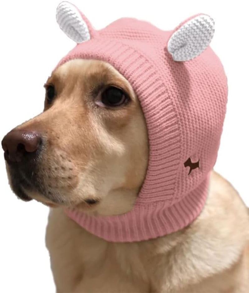 YAMEE Dog Winter Hats - Large & Small Dog Ear Muffs, Knitted Hat for Outdoor Walking, Noise Protection (Small, Pink) image number 3