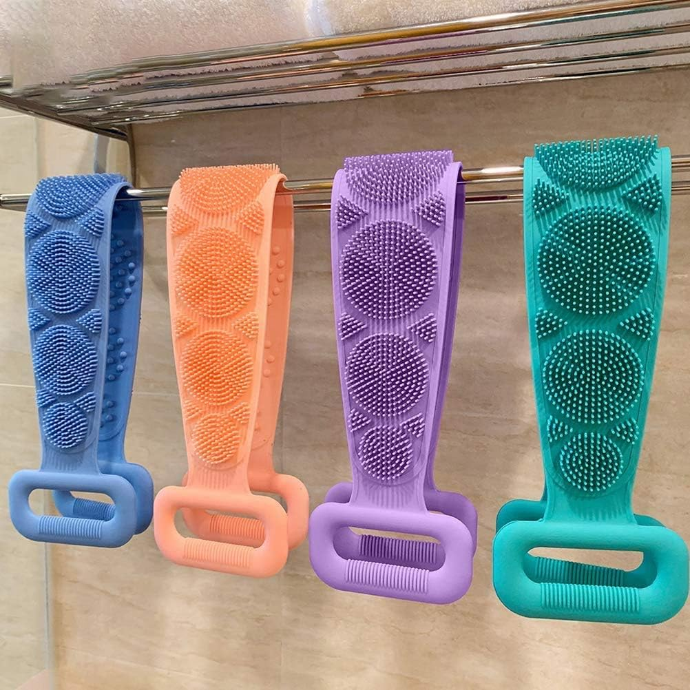 Silicone Back Scrub, Bath Shower Body Brush Double Side Exfoliating Belt, Body Wash Body Scrubber Belt Dead Skin Remover Tool for Men Women (Purple) image number 3