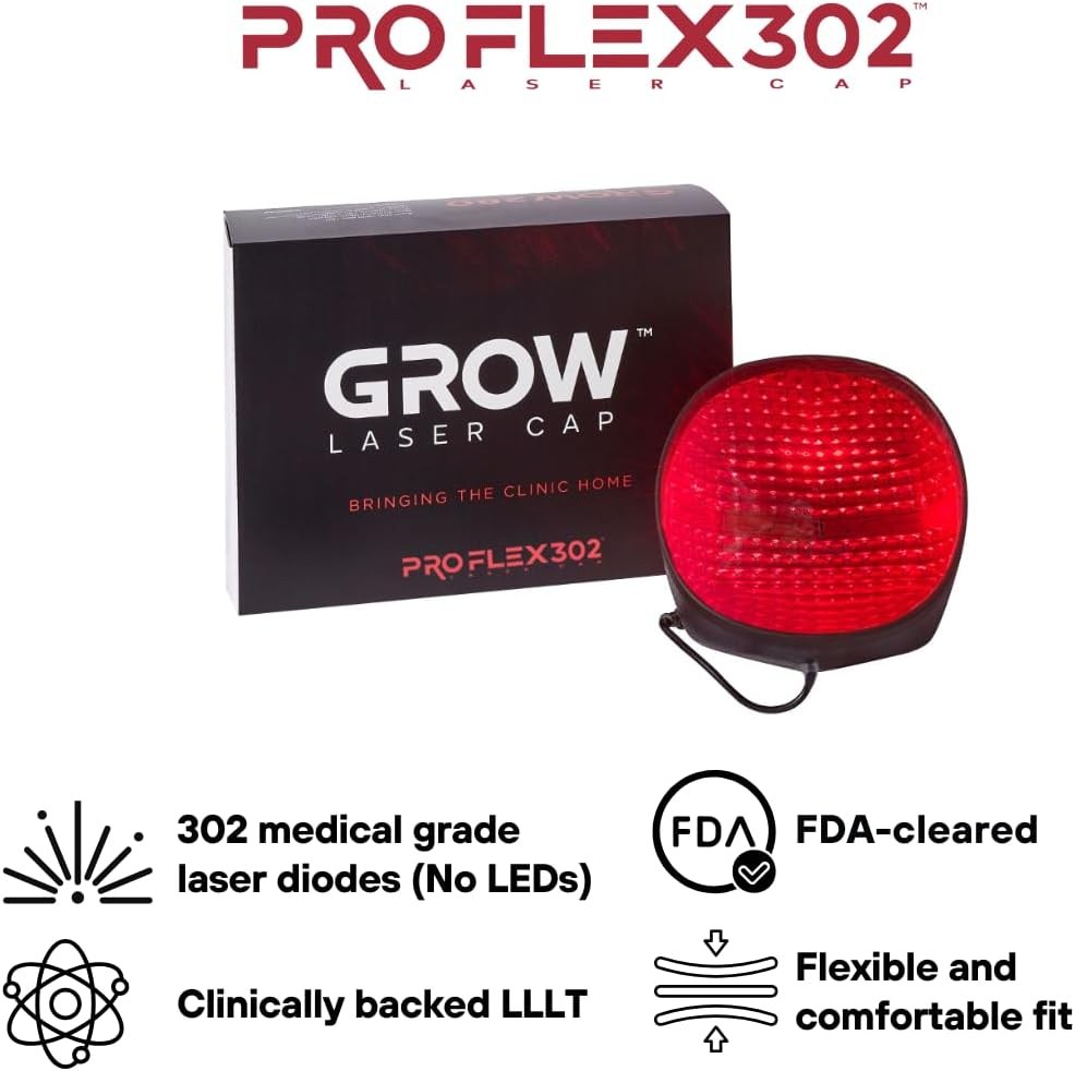 Grow Laser Cap Proflex 302 Medical Grade Laser Diodes for Hair Regrowth Men and Women, FDA Cleared, At-Home Hair Loss Regrowth Device, Low Level Laser Therapy (LLLT) image number 3