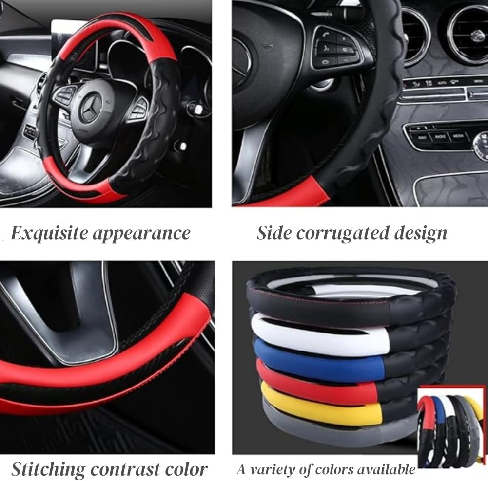 RAKSONIC Car Steering Cover Breathable Lightweight Car Steering Cover Anti-Fouling Comfortable Grip 3D Grip Anti-Slip Suitable for All Seasons Car Accessories 38 Cm O-Type image number 3