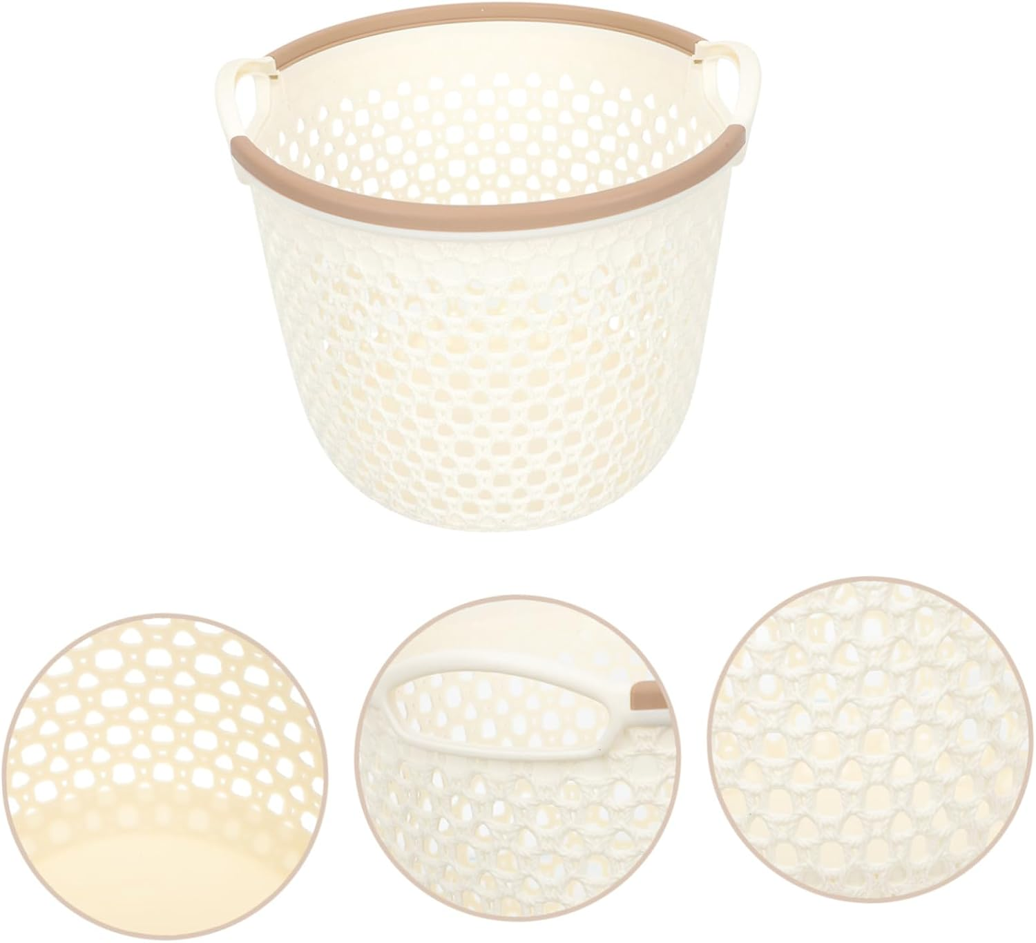 CHICAMPERA Handheld Waterproof Plastic Laundry Basket, Hollow-Out Medium Sized Bedroom Storage Basket for Clothes and Sundries Organizer, Beige image number 2