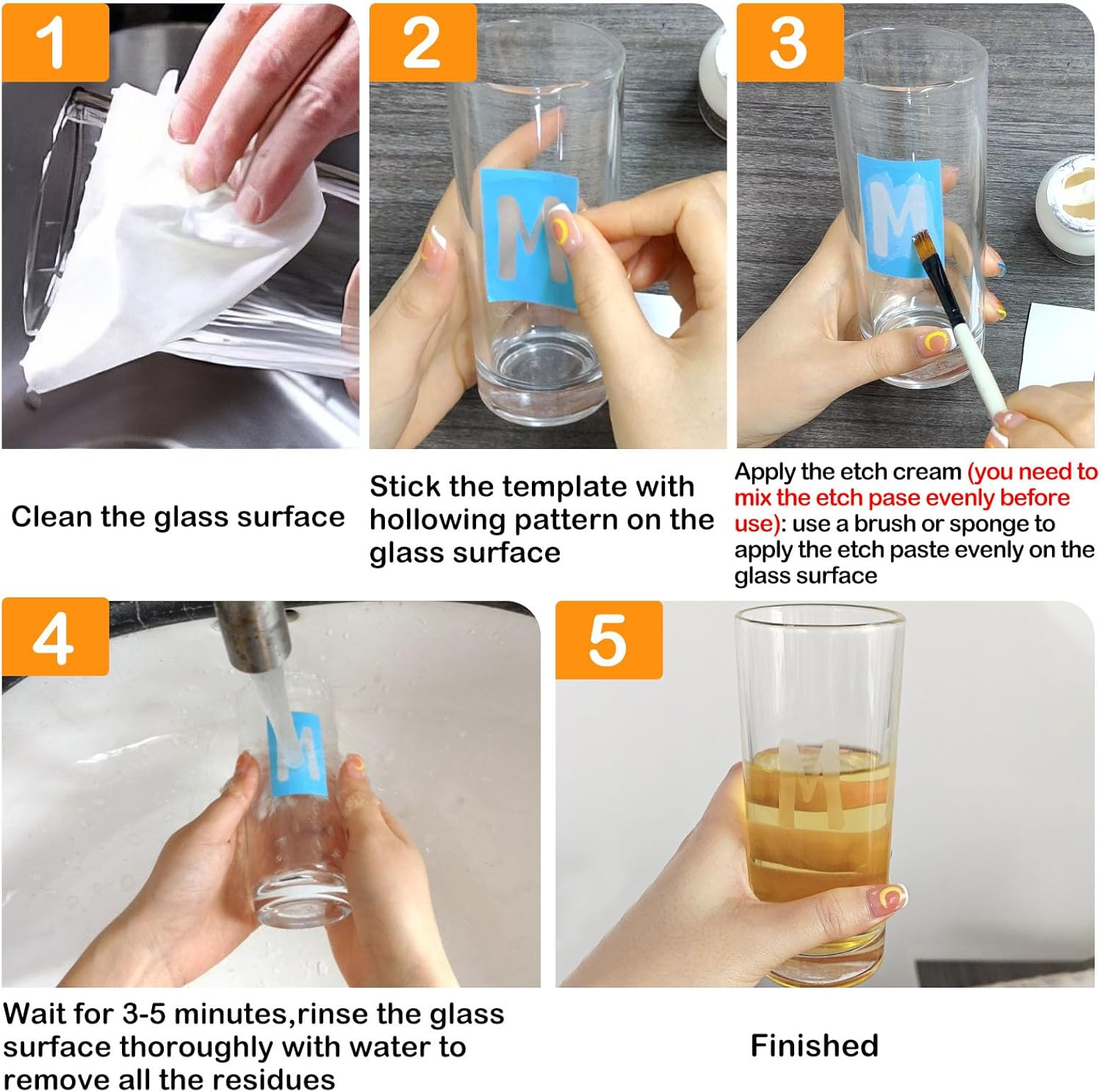 300G Glass Etch Paste Kit, Etching Paste for Glass Creates a Variety of Beautiful Designs on Glass Surfaces, Etch Gel Is Suitable for Glass Windows, Glass Cups and Other Glass Surfaces image number 2