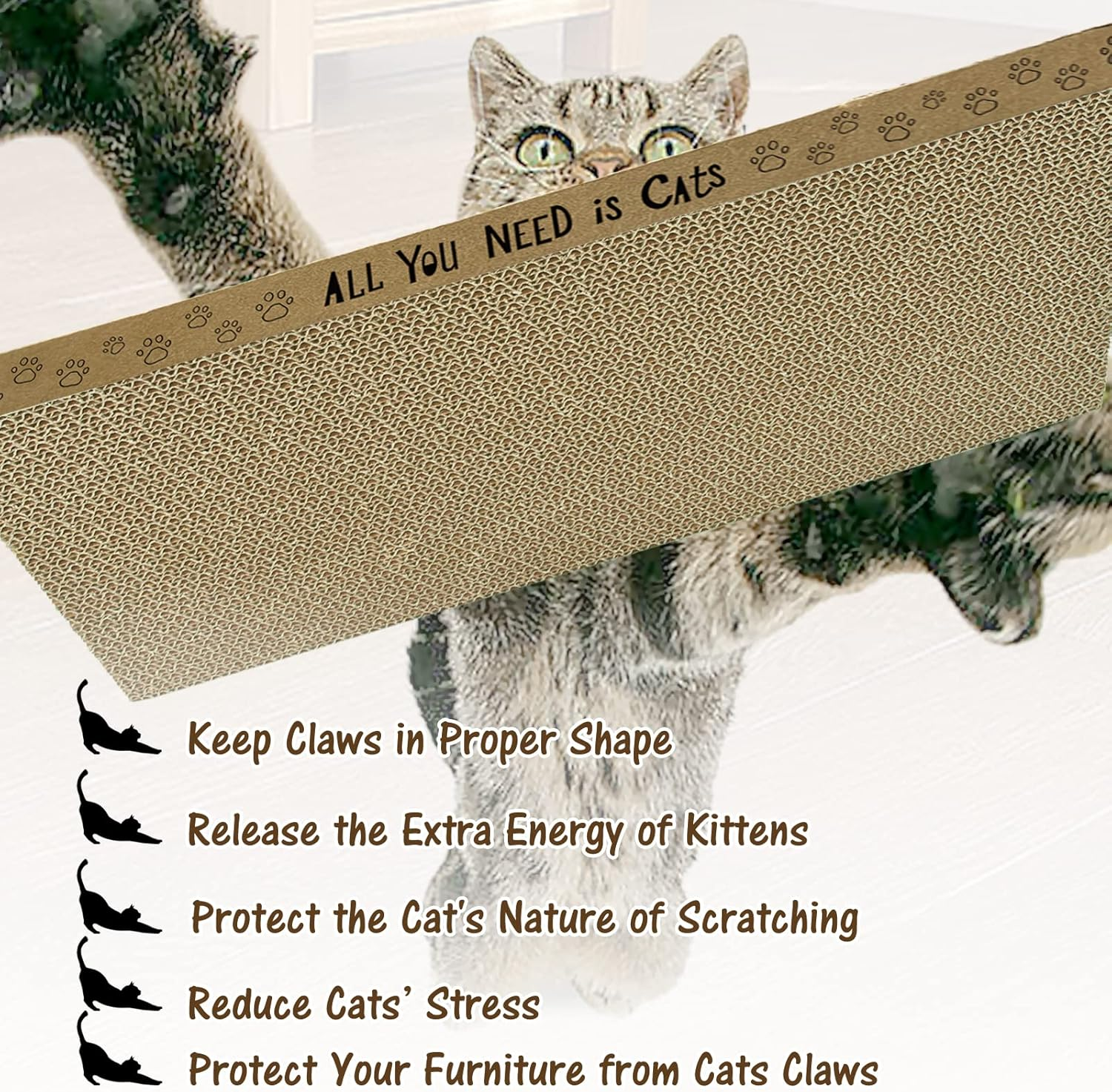 Accencyc Cardboard Cat Scratcher Pads Cat Scratching Board for Indoor Cats 17&rdquo;Lx8.3&rdquo;Wx1&rdquo;H Dual-Side Corrugated Cat Scratching Post Reusable Cat Supplies - 6 Pack