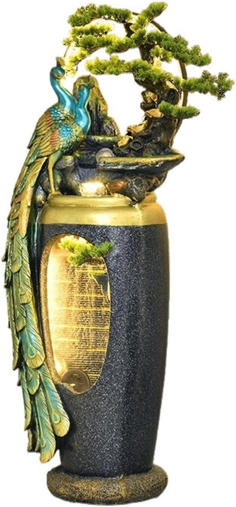 Outdoor Fountain Peacock Flowing Water Ornament, New Chinese Zen Fountain, Floor Standing Decorative Vase for Living Room, Entrance Door or Next to Tv Cabinet(53 * 46 * 156Cm) image number 5