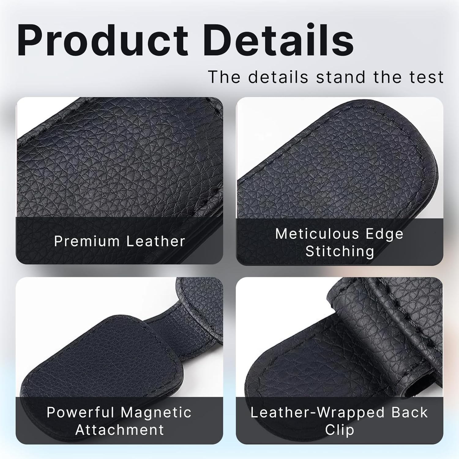 2 Pack Genuine Leather Sunglass Holders for Car Sun Visor, Premium Uv-Resistant Glasses Clip Accessory with Quick-Release Clip for Cars, Suvs, Trucks, Anti-Slip Eyewear Organizer (Black) image number 1