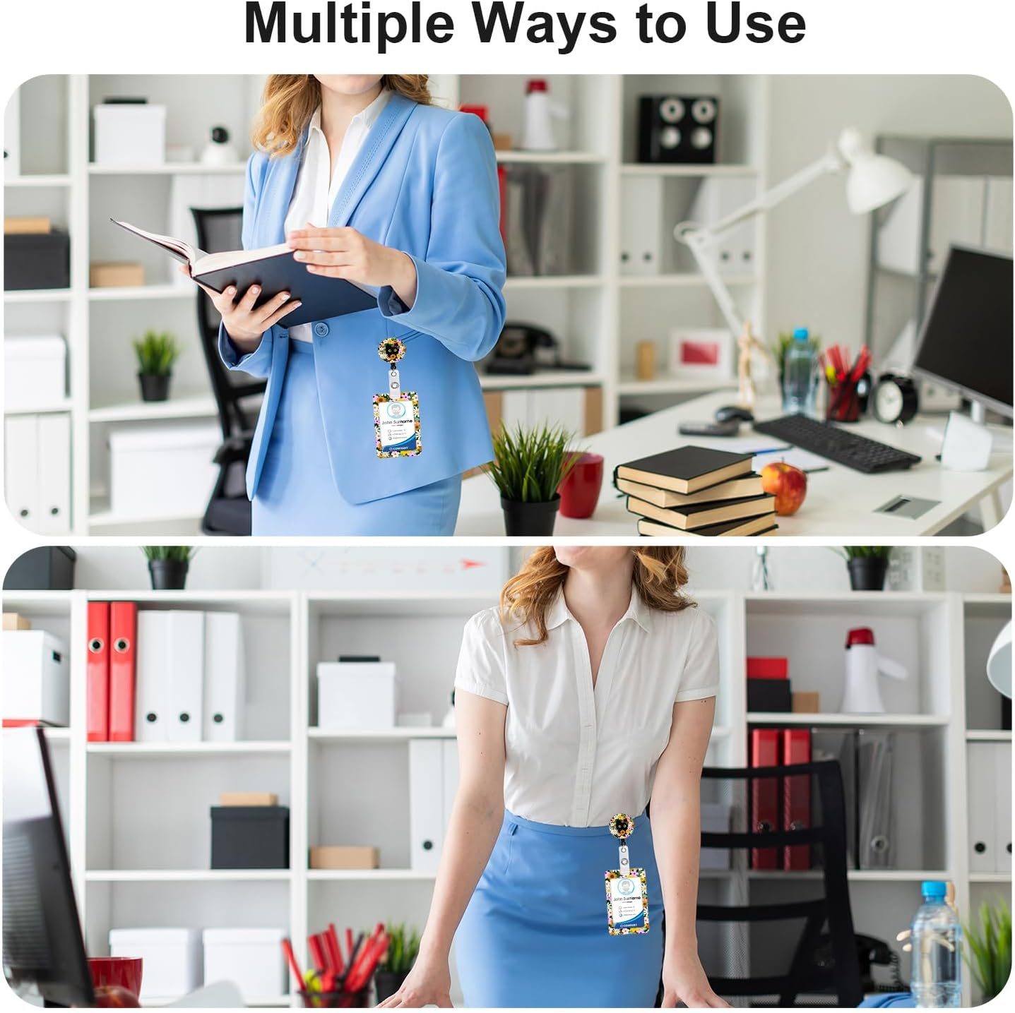 Zurligi 2 Pcs ID Card Holder with Detachable Lanyard, Retractable Badge Reel, Ideal for Office Workers, Students, Teachers, Nurses & Healthcare Professionals, Ideal for ID Badges, Keys