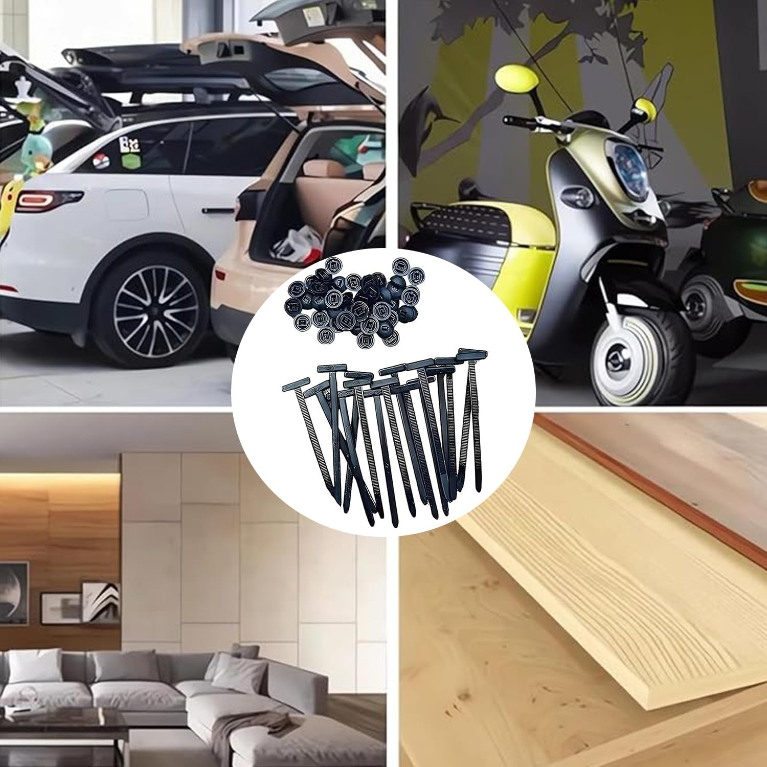 Roczential Nylon Universal Cable Tie Buckle, 100 PCS Pin and Button Zip Ties Self Locking, Bumper Retainer Clips Car Plastic Rivets Fasteners for Car Daily Repair (100Pcs) image number 4