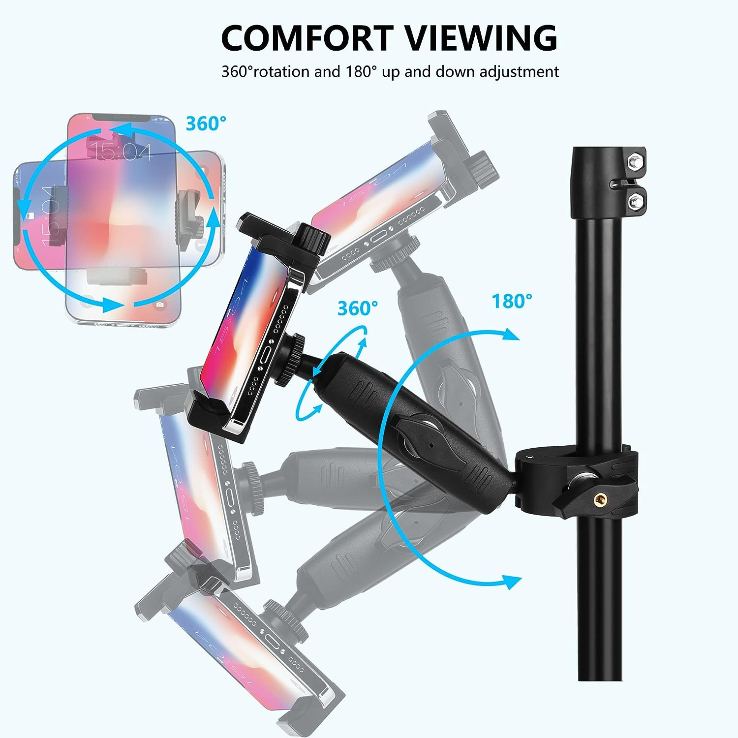 Music Boom Microphone Mic Stand Phone Holder Mount with Long Arm and Super Clamp 360&deg; Rotation for Phone 14 13 12 11 MAX Pro Samsung Galaxy S22 S21 Google Pixel, 3.5 to 7" Smartphone image number 3