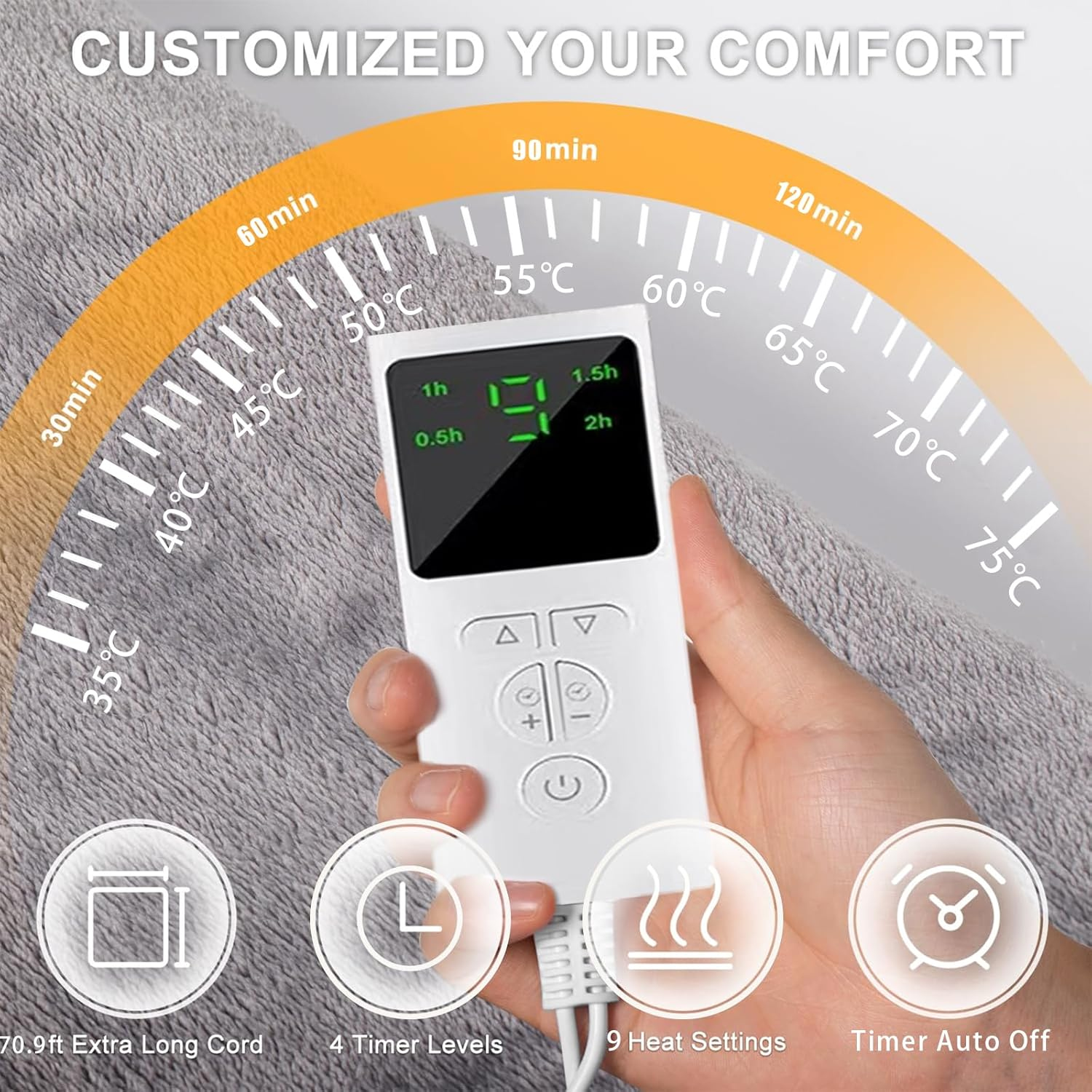 Electric Heating Pad for Back Pain Relief，100"X 60" Large Heating Pad for Neck and Shoulders，Fathers Day Gift，9 Heat Settings Auto Shut off Gifts，Birthday Gifts for Women Men Mum Dad，Machine Washable image number 1