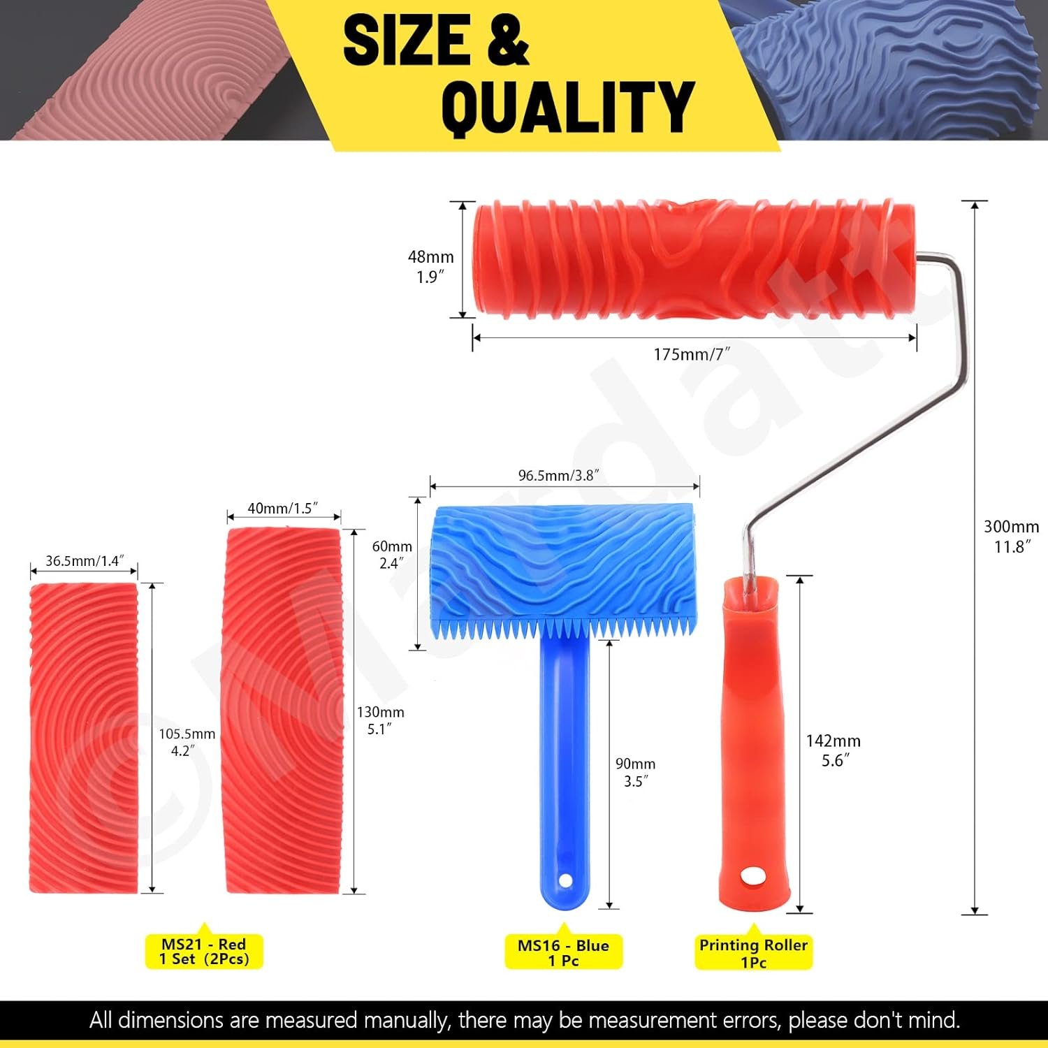 Wood Graining Painting Tool Set MS16 MS21 Rubber Empaistic Grain Pattern Roller Painter with Handle, Art Wallpaper Imitation Wood Texture Graining Tool for DIY Wall Room Decoration