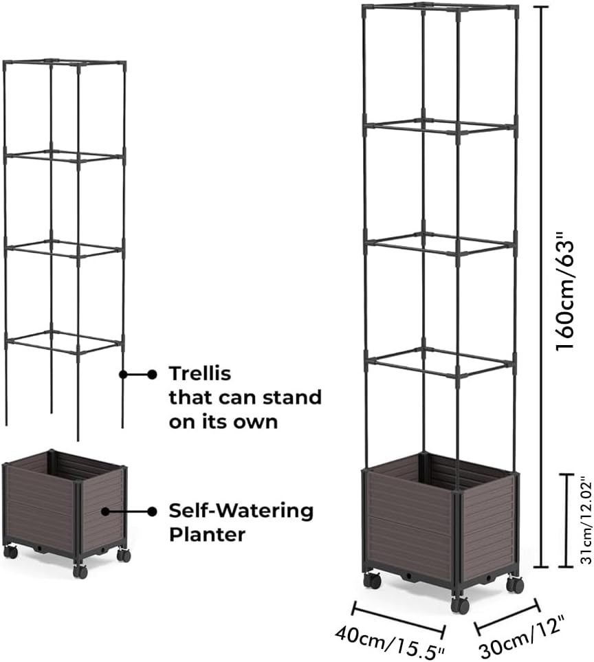 1 Pack Raised Garden Bed Planter Boxes with Trellis for Climbing Vegetables Plants 40X30X160Cm Sturdy Versatile Easy to Assemble Perfect for Patio Balcony or Garden
