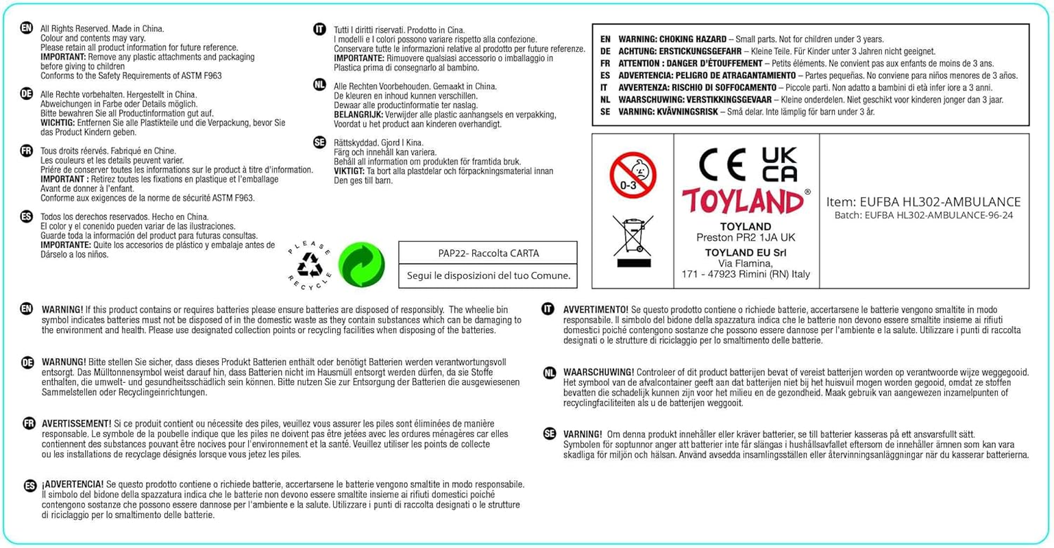 Toyland&reg; Emergency Ambulance Toy with Light and Sound - 1:40 Scale - Toy Vehicle - - Ages 3+