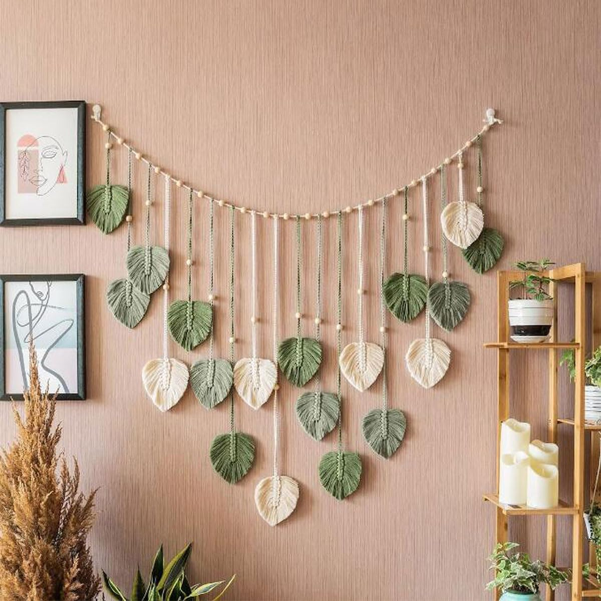 TRBSXRT Macrame Wall Hanging - Leaves Tapestry Wall Art for Living Room, Bedroom (47.2 X 30 Inches) image number 5