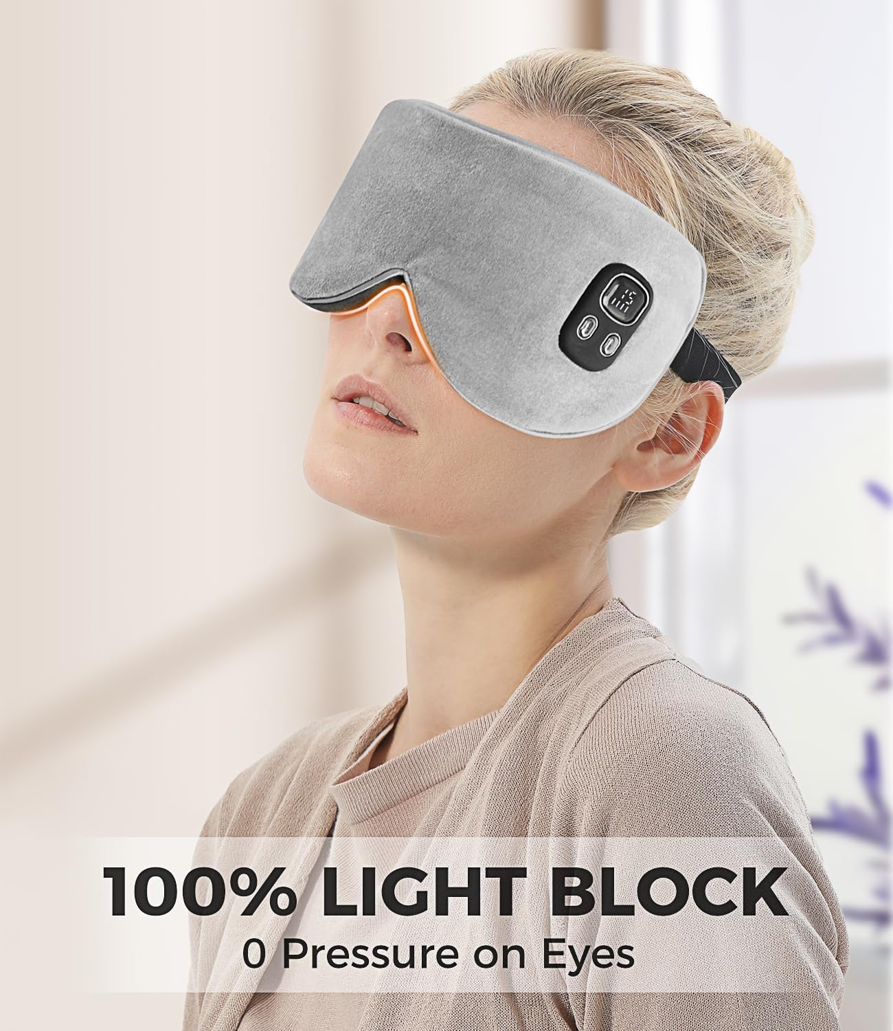 Aroma Season Heated Eye Mask, Cordless Warm Eye Compress, 4 Temperature Level, Light-Blocking,1000Mah, Washable Design, Gifts for Men Women(Grey) image number 3