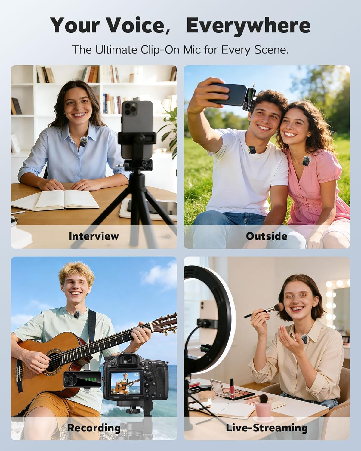 Ominoral 3-In-1 Wireless Lavalier Microphone for Iphone, Android, Cameras - Mini Microphone with Noise Reduction,14-Hour Battery Life, 2 Mic for Video Recording, Tiktok and Youtube, Vlogging image number 2