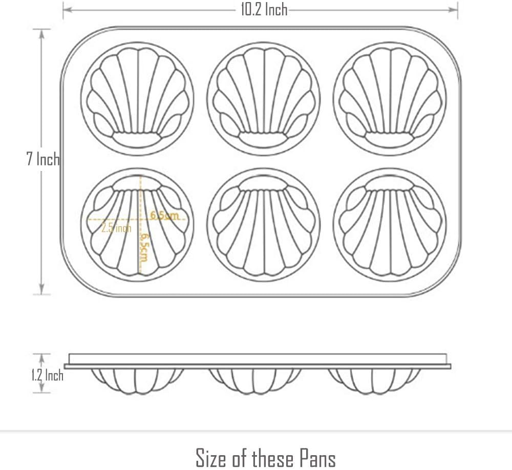 Webake Classic Madeleine Baking Pan, Bronze, 2 Pieces, Non-Stick Coating, 6 Shell-Shaped Moulds, 10.2" X 7" X 1.2", 1.6 Oz Each, Oven, Dishwasher Safe image number 1