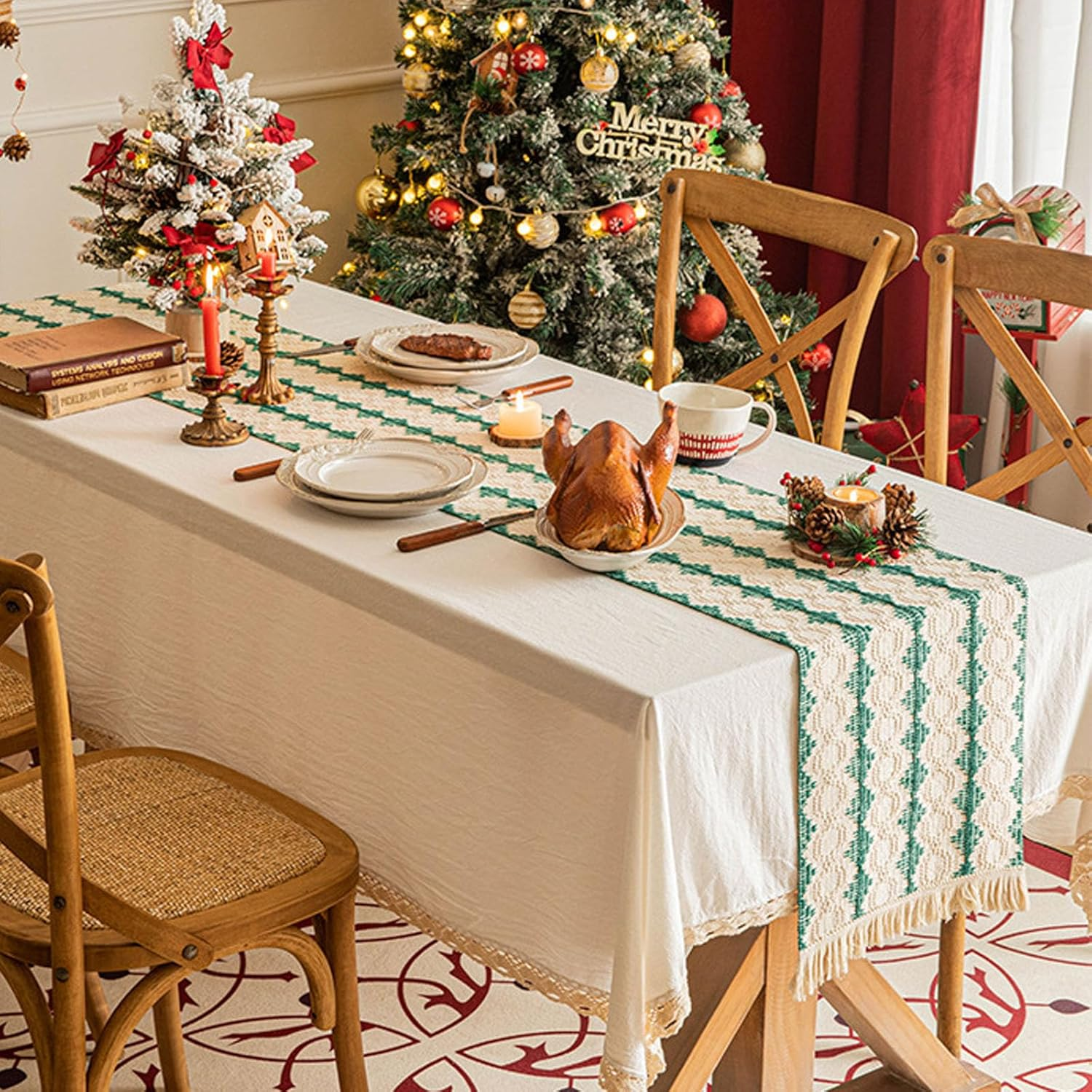 Boho Sage Tassel Table for Farmhouse Style Kitchen Decoration, Table Decoration Ideal for Holiday Party, Wedding, Dinning and Birthday D&eacute;cor image number 2