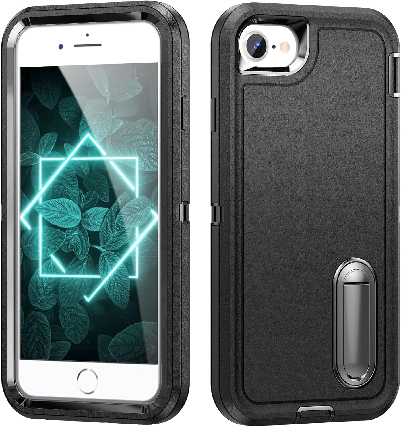 Shockproof Case for Iphone SE 3/2 (2022/2020),Iphone 8/7/6 with Kickstand,Military Grade Drop Protective,Heavy Duty Hard Back 3-Layer Protective Phone Cover for Iphone SE/6/7 /8 (Black) image number 3