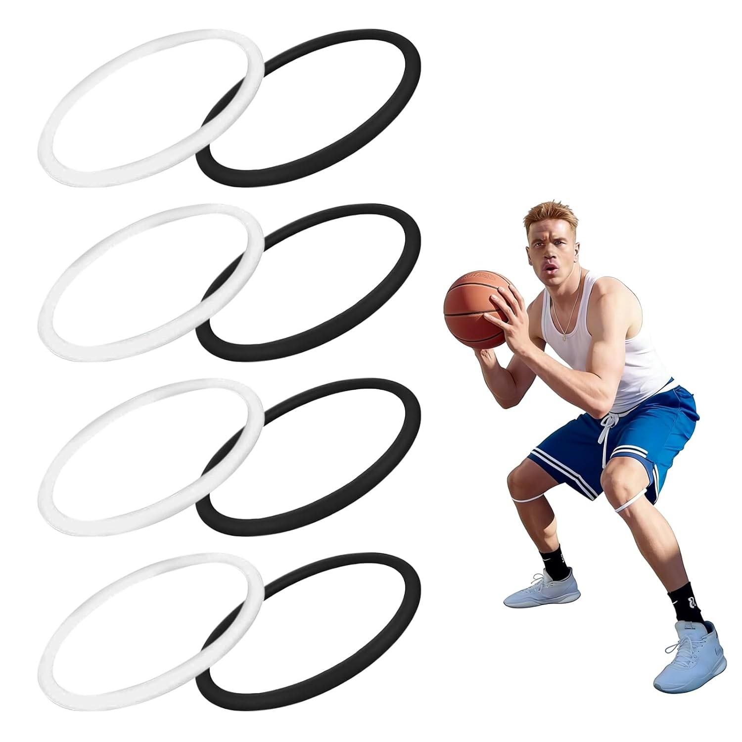 8-Piece Patella Knee Strap Set | Essential for Sports & Fitness, Patella Band for Running, Basketball - Patellar Tendon Strap (Black & White)