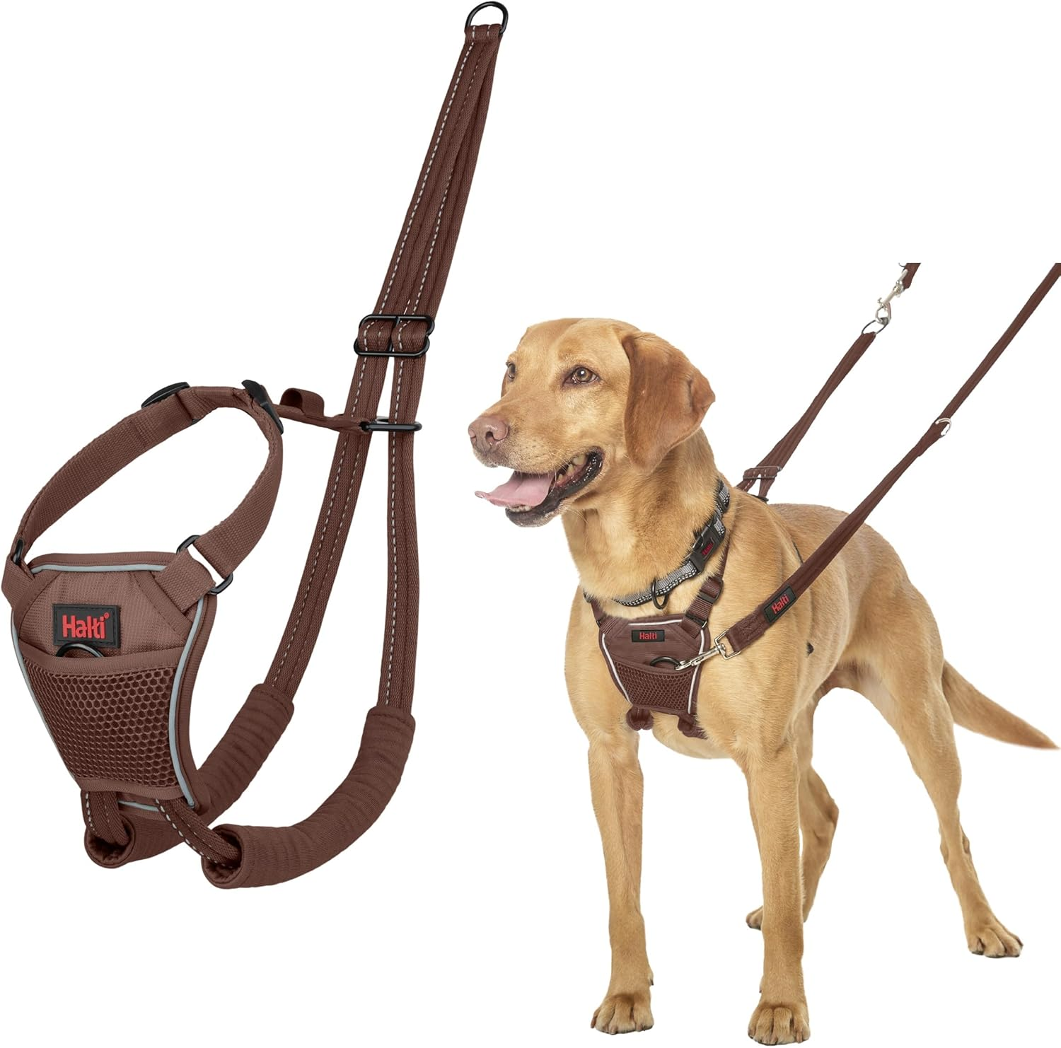 HALTI No Pull Anti-Pull Harness - Prevents Your Dog from Pulling on the Lead, Padded Chest and Leg Strap, Reflective Strap Material, Easy Adjustment and Use (Size M, Walnut Brown) image number 5