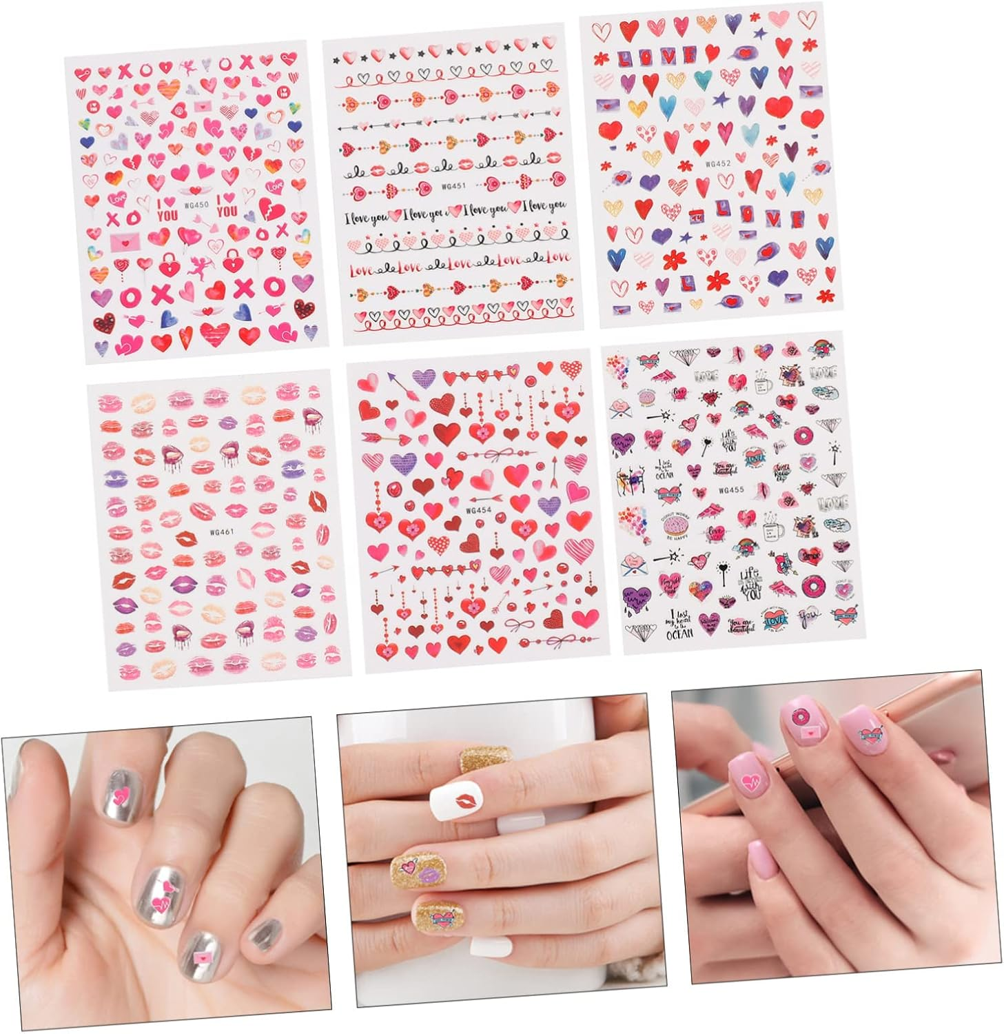 Healeved 6Sheets Adhesive Heart Lip Nail Stickers for Valentine'S Day Nail Art Easy Apply Decals and Festive Celebrations image number 2