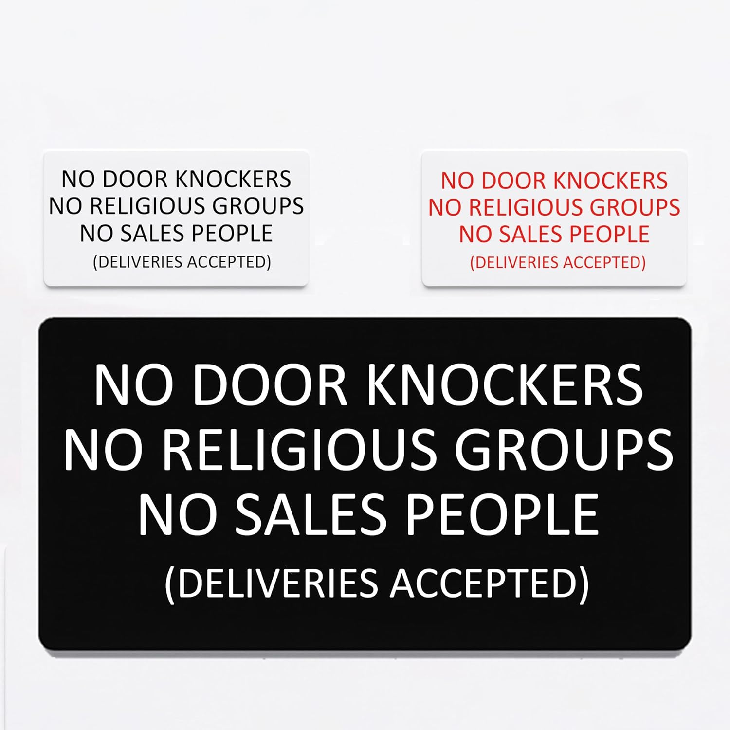 No Door Knockers Sign,No Religious Groups, No Sales People Sign Plaque (Style (White Text）, with Self-Adhesive at Back)