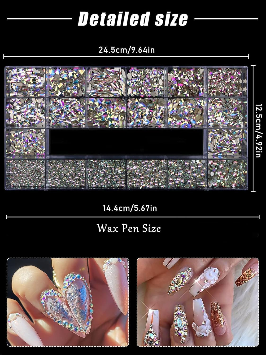 EBANKU Professional 9800 Pcs Mixed Shape Nail Rhinestone Kit with Picker & Dotting Pen for Acrylic Nail Art image number 4