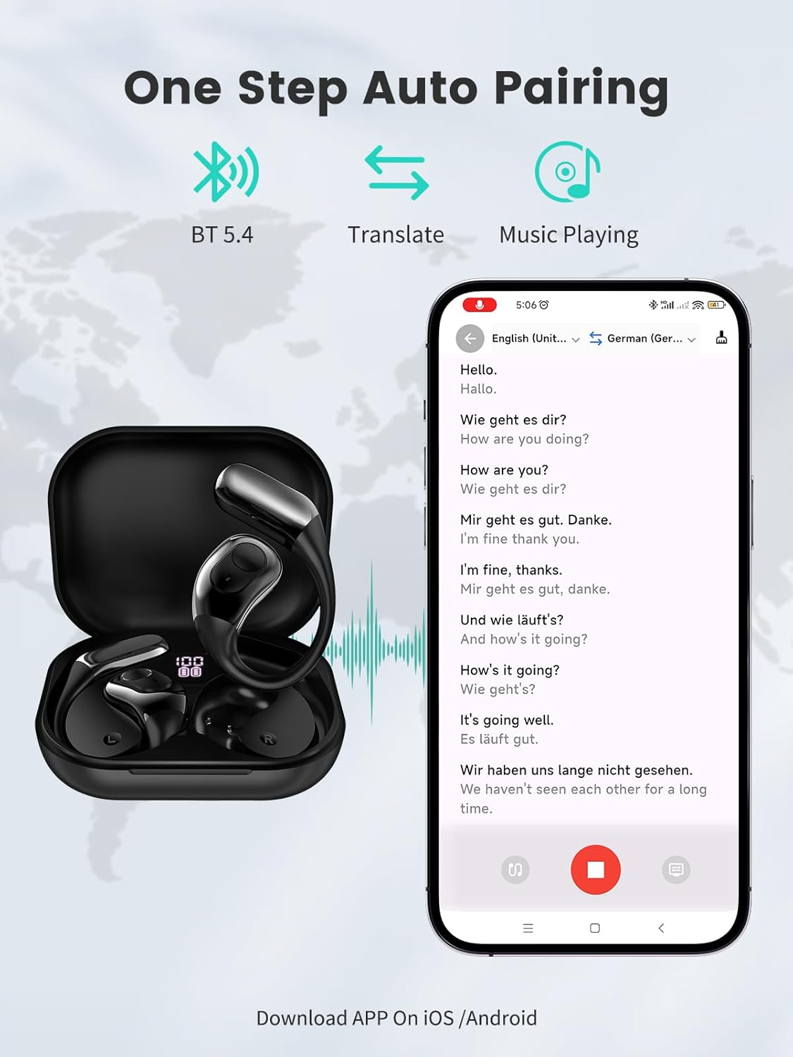 AI Translator Headphones, 144 Languages Real Time, Translation Headphones via Bluetooth 5.4, AI Headphones Translator with App, Real Time Translation Earbuds Supports Music and Answer Calls image number 3