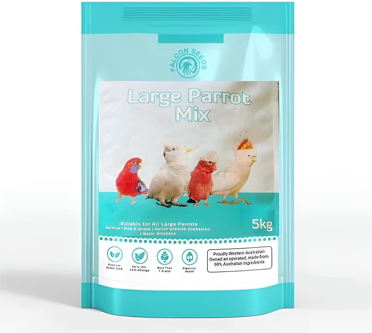 Falcon Seeds Large Parrot Food Mix, 5Kg, Australian Made Bird Feed with Wheat, Oats and Sunflower Seeds (20.1 Kg)