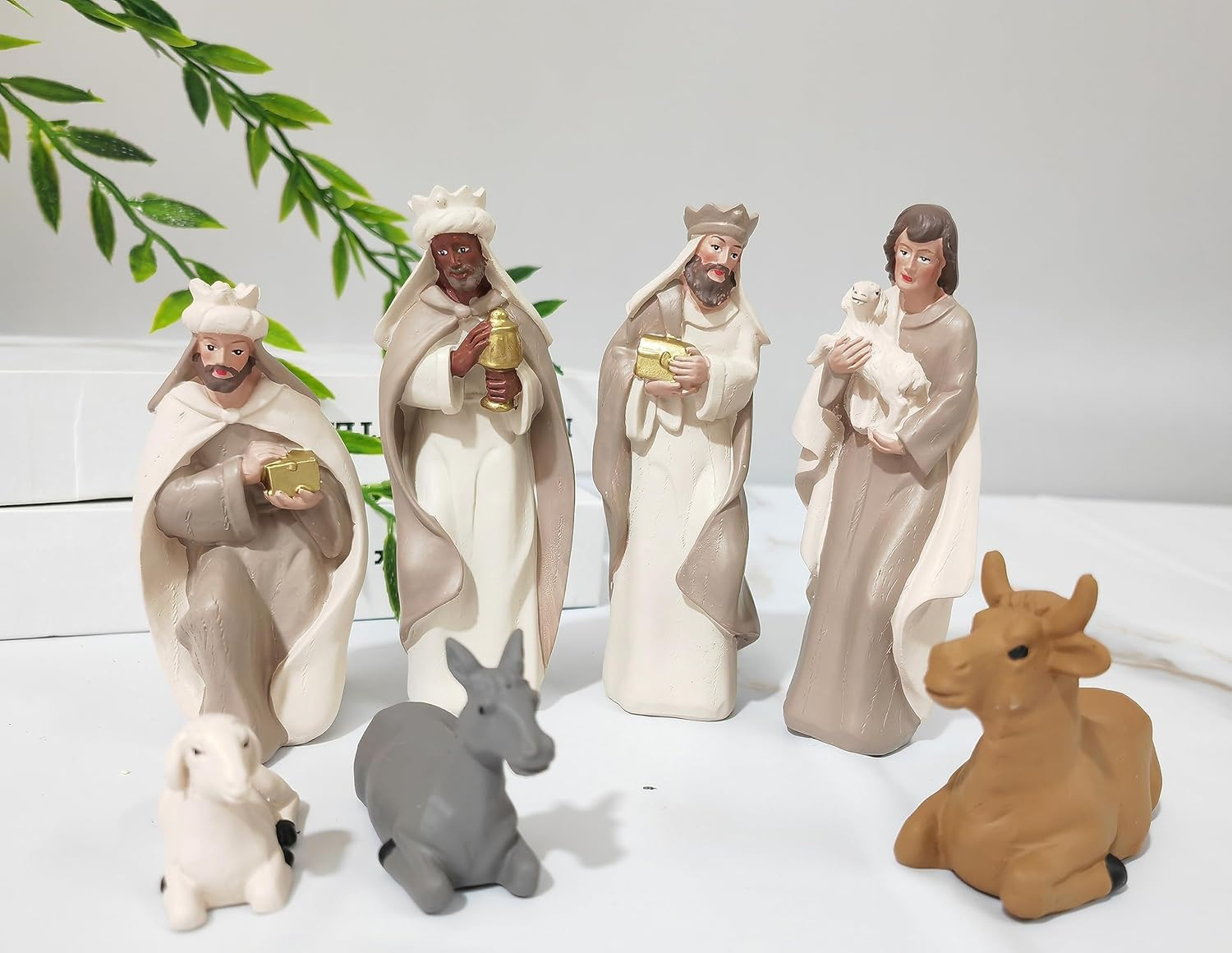 Meritmode Nativity Sets for Christmas Indoor, 10 Pcs Nativity Scene Statues Including Baby Jesus, Mary and Joseph, Suitable for Religious Decor and Interior Home Decor Brown 4.8Inch image number 3