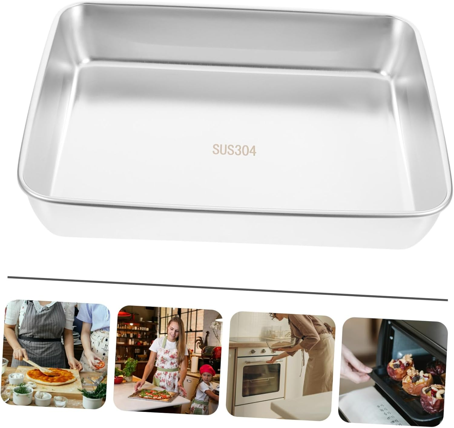 Mikinona Stainless Steel Rectangle Cake Pan Baking Tray 30.7X24.3X5.5Cm Narrow Edge Non-Coated Bread Loaf Bakeware for Home Baking Supplies image number 5