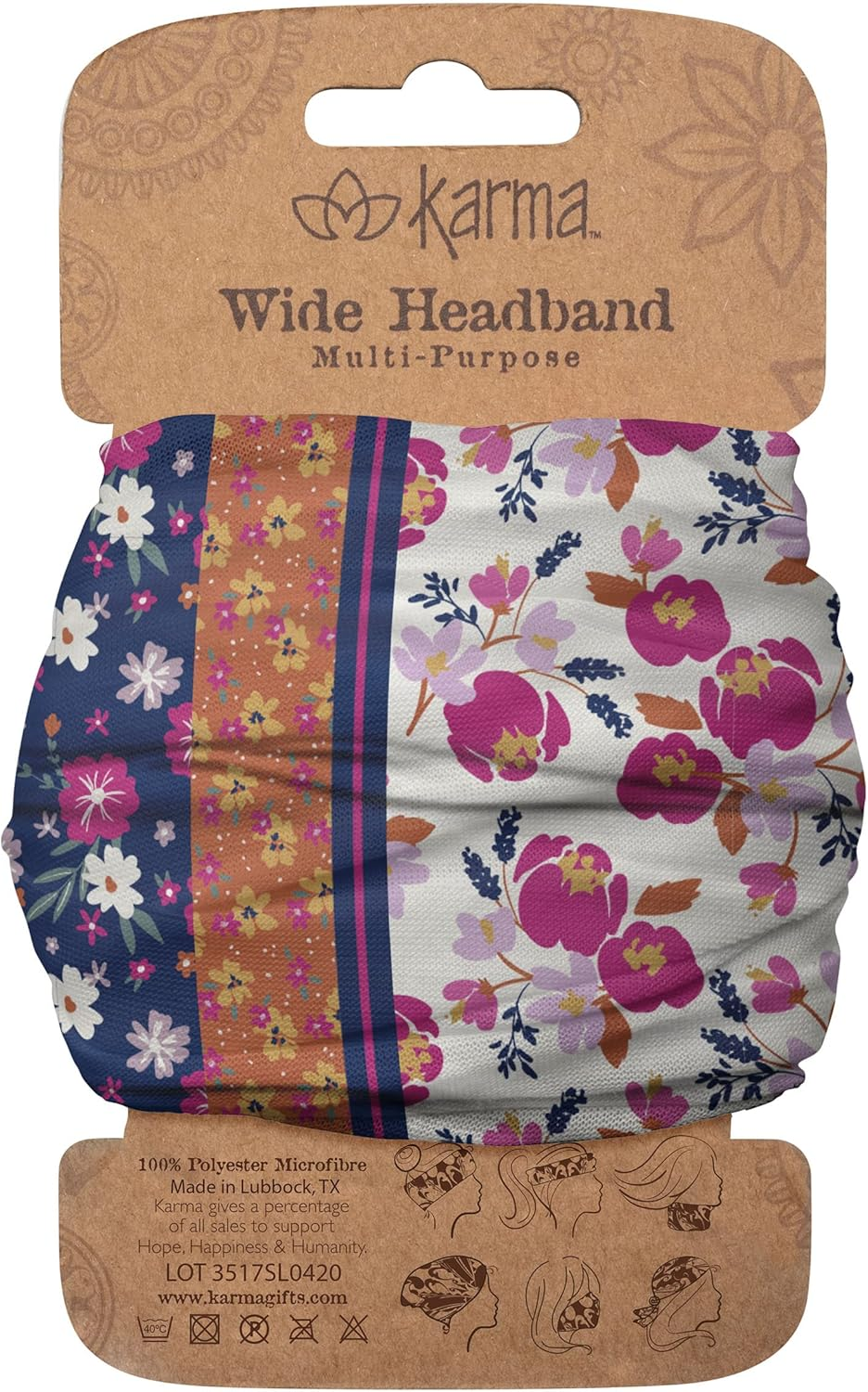 Karma Teal/Apricot Split Floral Headband for Women - Wide - Fabric Headband and Stretchy Hair Scarf - Teal/Apricot image number 3