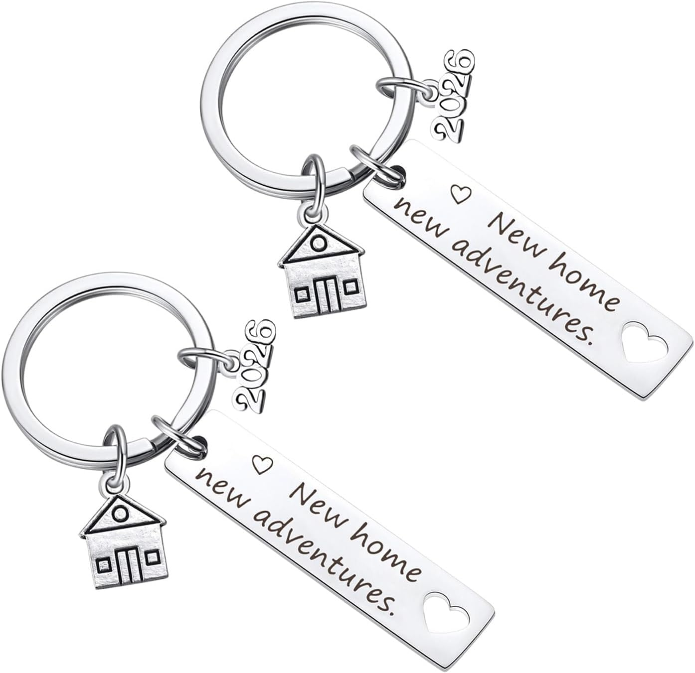 Funcyboo 2Pcs New Home Keychain, 2025 Adventures Keyrings Stainless Steel New House Keychain Housewarming for New Homeowner Sweet Home Owners image number 6