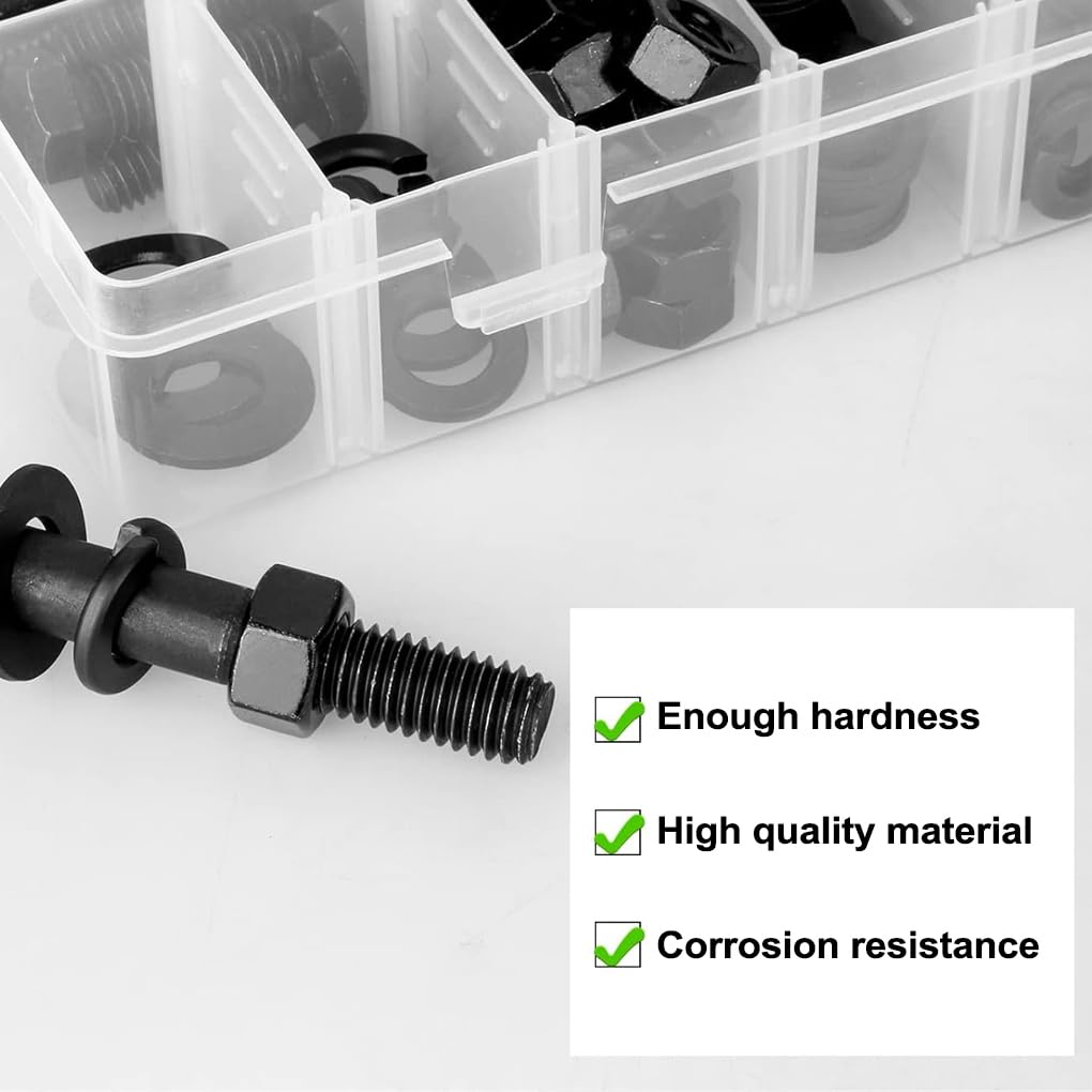 240Pieces Screw Assortment Kit, 10.9 Grade Alloy Steel, Button Head Socket Cap Metric Screws Bolts, Flat Washers/Nuts/Hex Wrenches M6/M4/M5/M6/M8/M10,Black