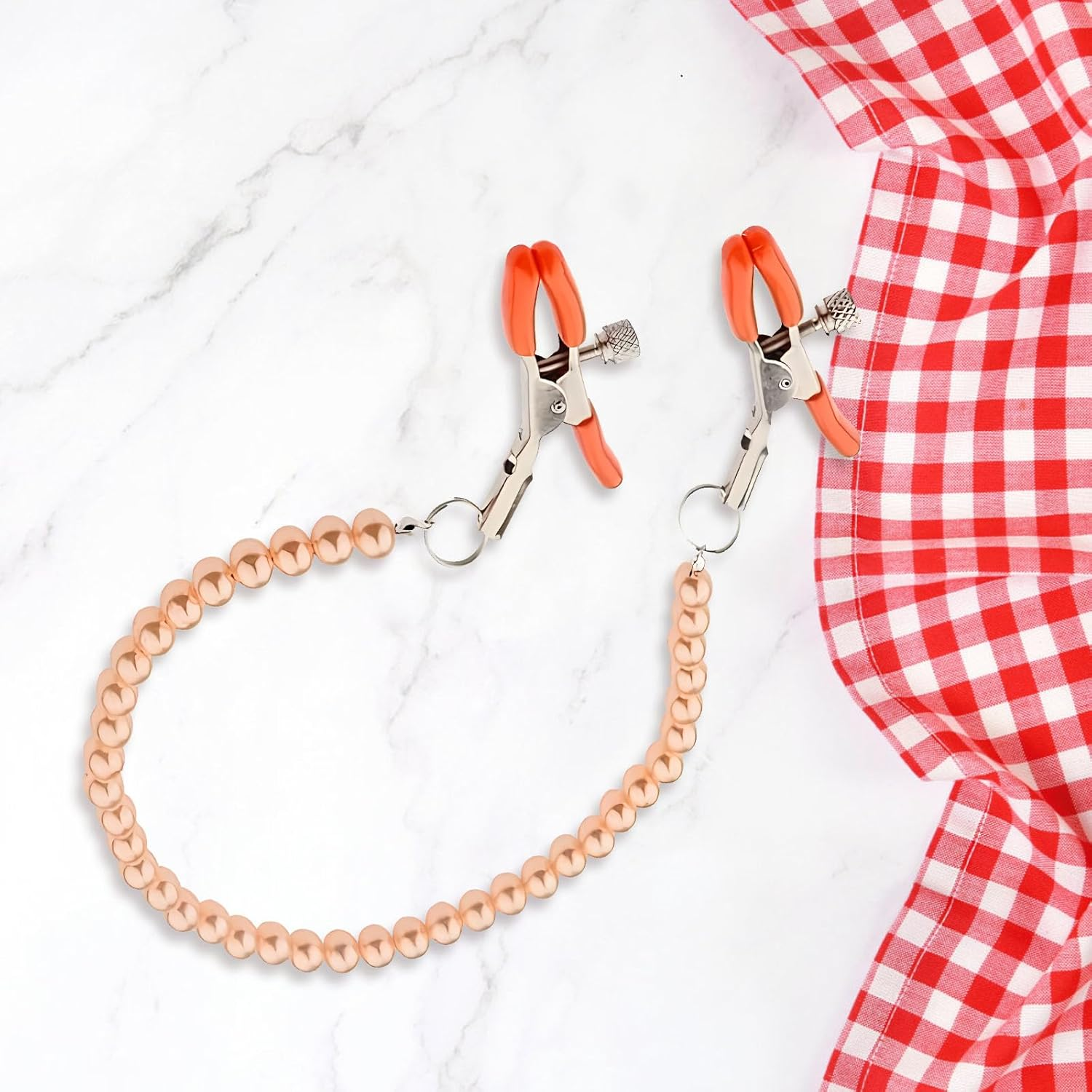 Mineens Nipple Toys,Nickel Clamps with Nickel Sucker,Nipple Clip Pearl Chain,Steel Non Piercing Nipple Rings Adsorbable Adult Toys, Suitable for Couples to Use When Intimate （3 Pcs） image number 2