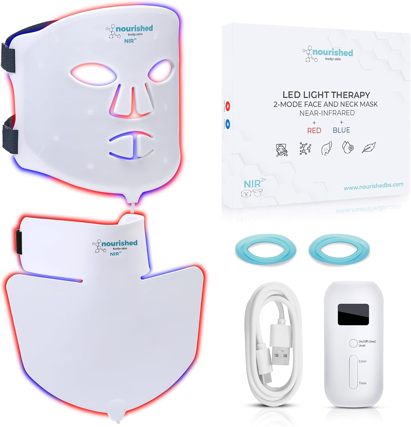 LED Face and Neck Mask with Near-Infrared - Blue, Red Light Therapy for Face - 228 Leds - Skincare Tool for Wrinkles, Anti-Aging image number 5