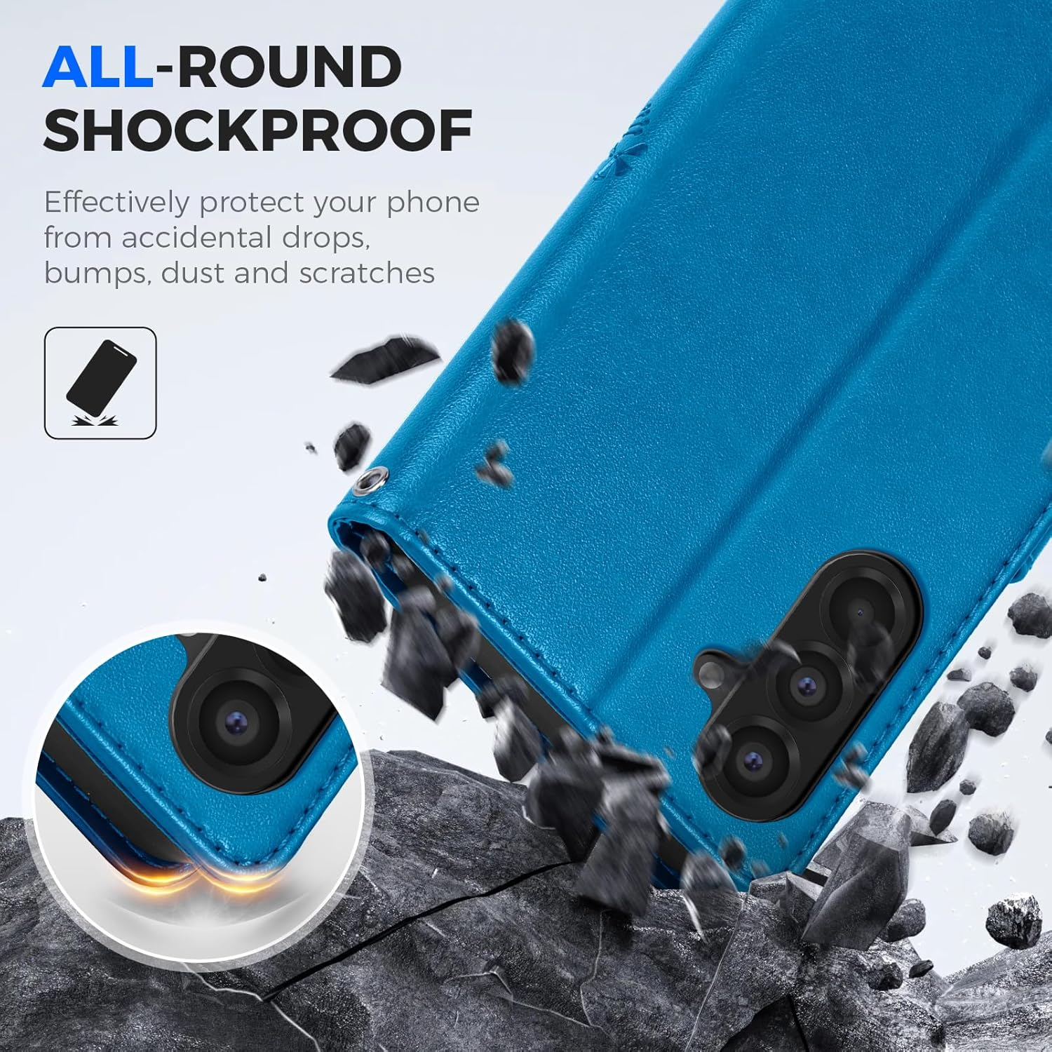 EASDNB Mobile Phone Case for Samsung Galaxy A36 5G Case, Flip Leather Wallet Case with [3 Card Slots] [Magnet] [Stand] Premium Leather Embossing Protective Flip Case for Samsung Galaxy A36, Blue image number 6