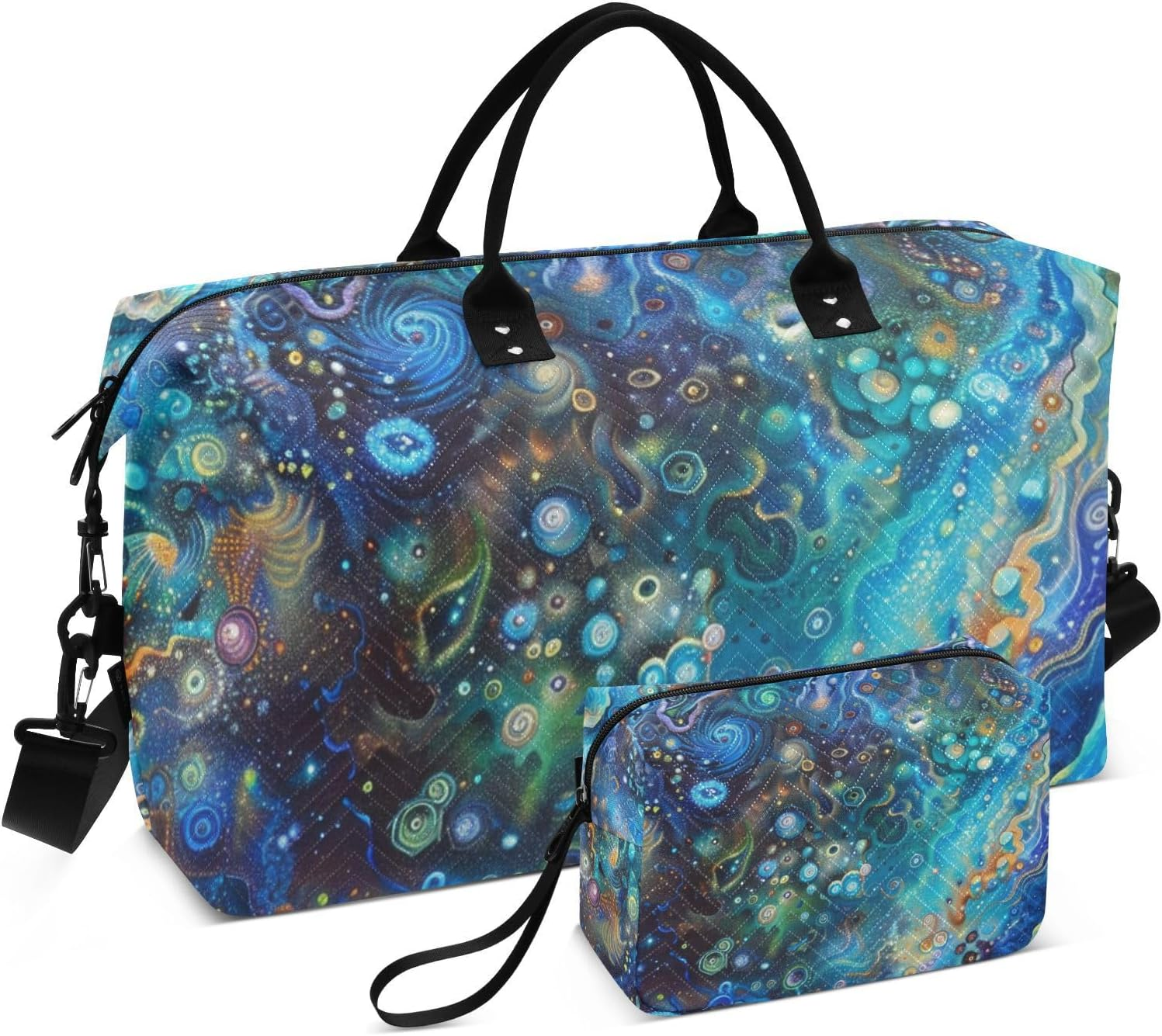 Blue Laser Style Large Bag Travel Weekender Gear Bag Workout Bag with Toiletry Bag for Hiking Large Capacity, Blue，Laser Style, One Size, Blue，Laser Style, One Size image number 1