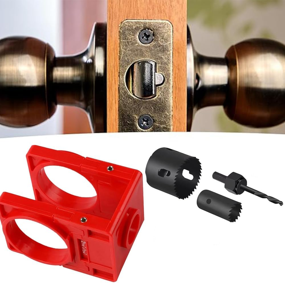 Door Lock Installation Kit, Carbon Steel Drill Kit with Guide Template, Door Knob Saw Set (Yellow)