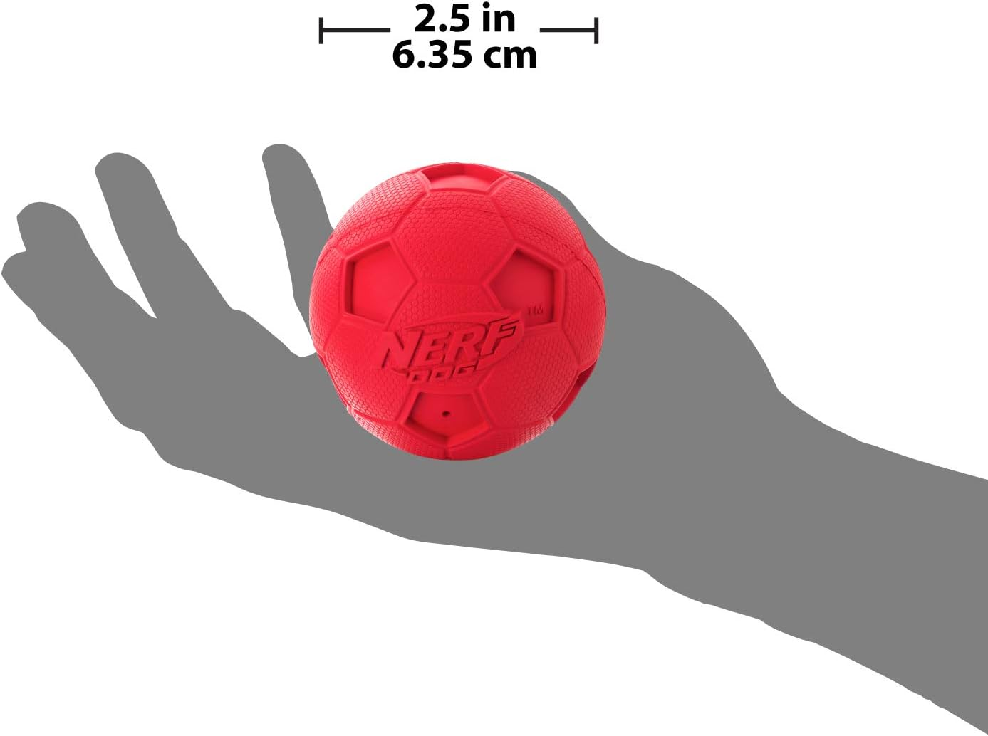 Nerf Dog Soccer Ball Dog Toy with Interactive Squeaker, Lightweight, Durable and Water Resistant, 2.5 Inches, for Medium/Large Breeds, Two Pack, Blue and Red image number 2